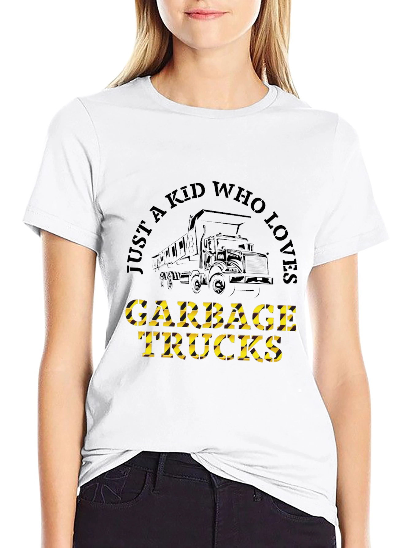 Just a Kid Who Loves Garbage Trucks Black T-Shirt