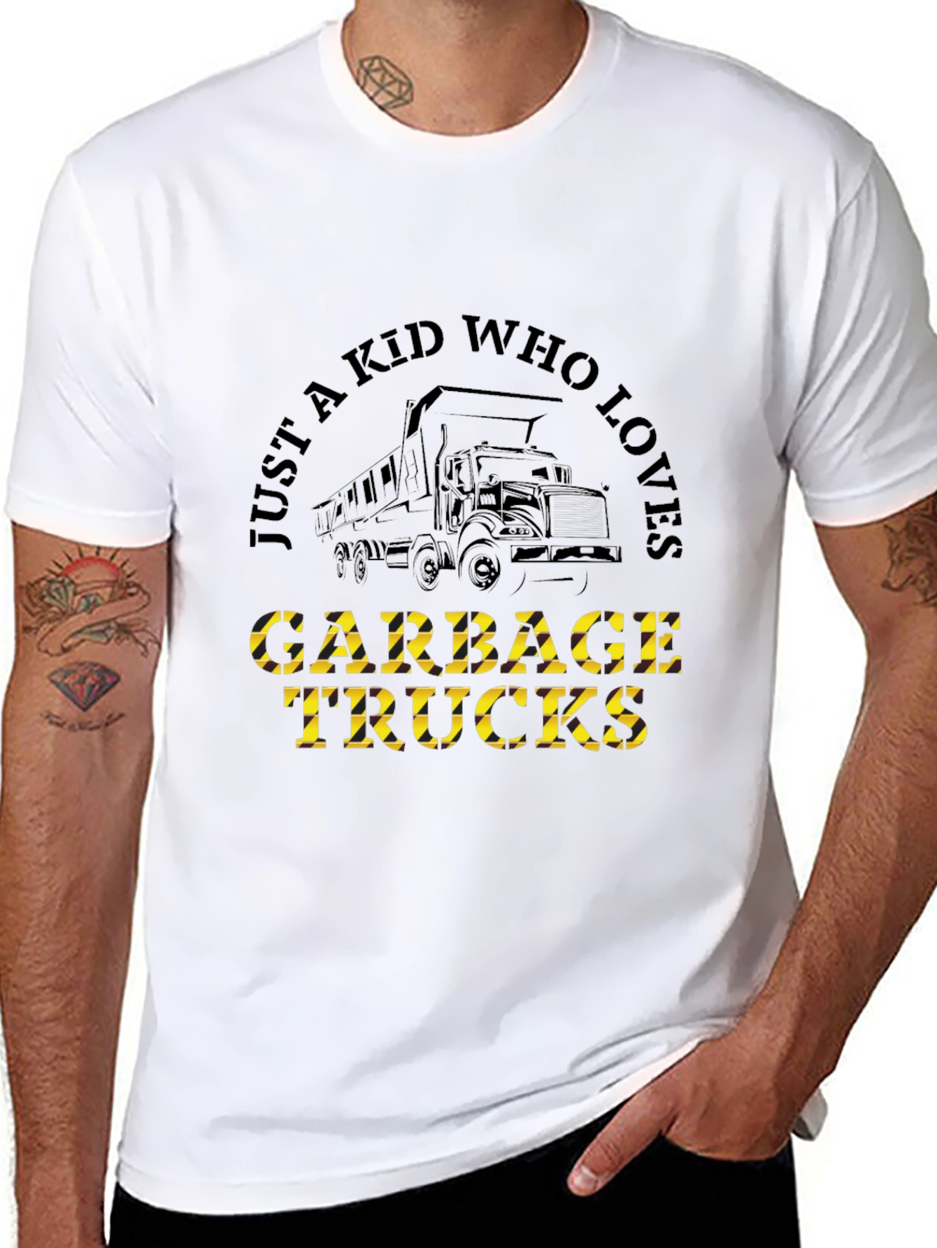 Just a Kid Who Loves Garbage Trucks Black T-Shirt