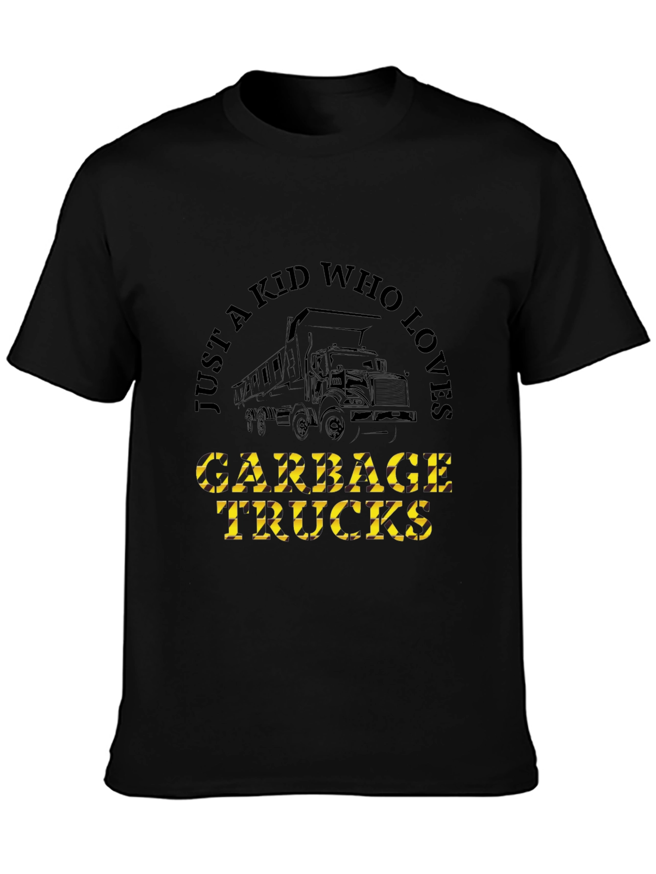 Just a Kid Who Loves Garbage Trucks Black T-Shirt