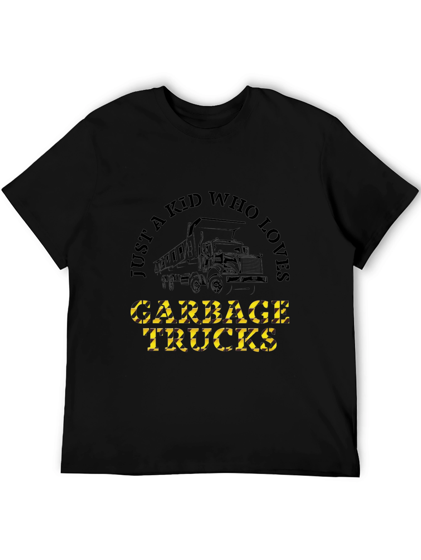 Just a Kid Who Loves Garbage Trucks Black T-Shirt