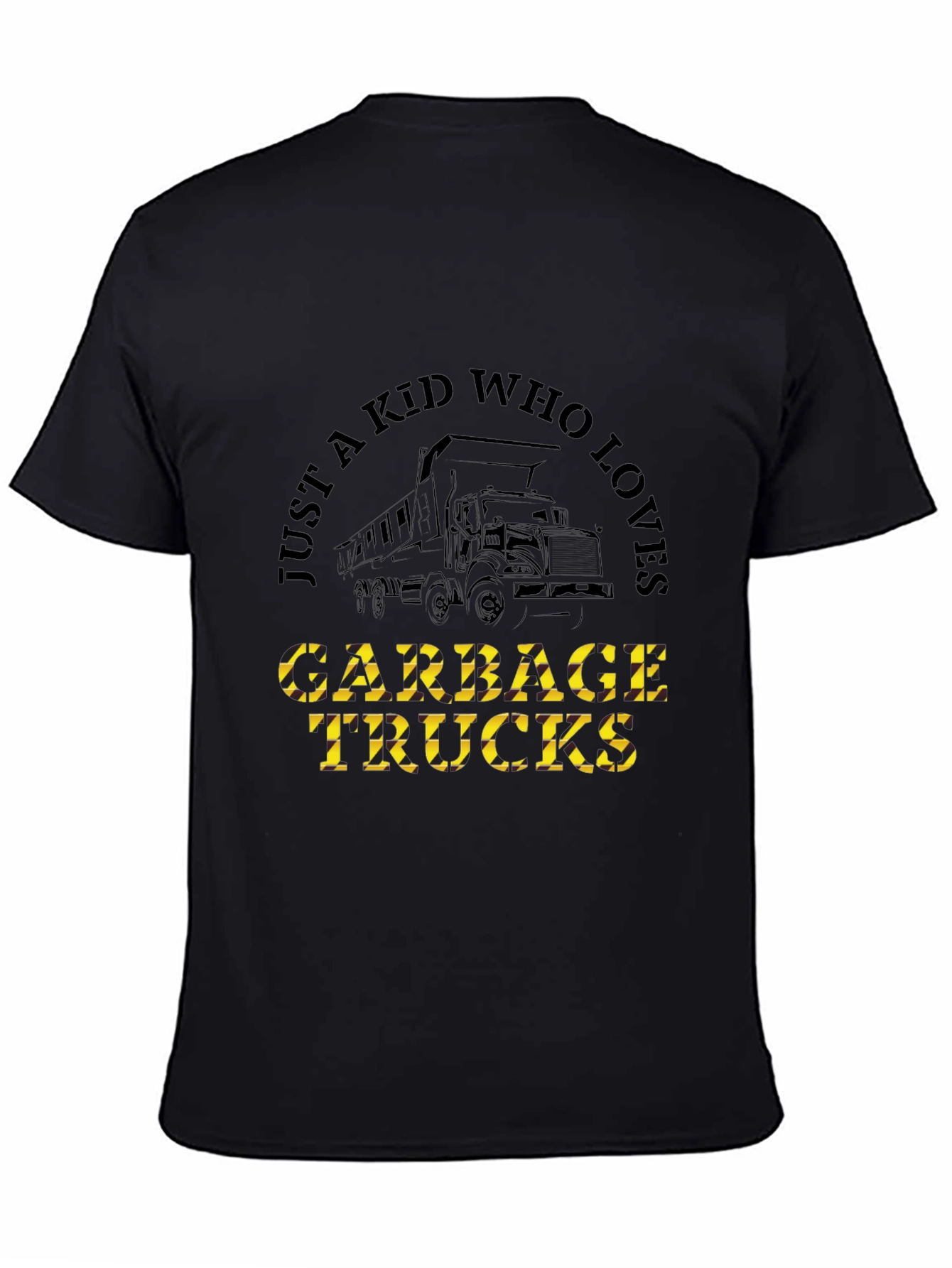 Just a Kid Who Loves Garbage Trucks Black T-Shirt