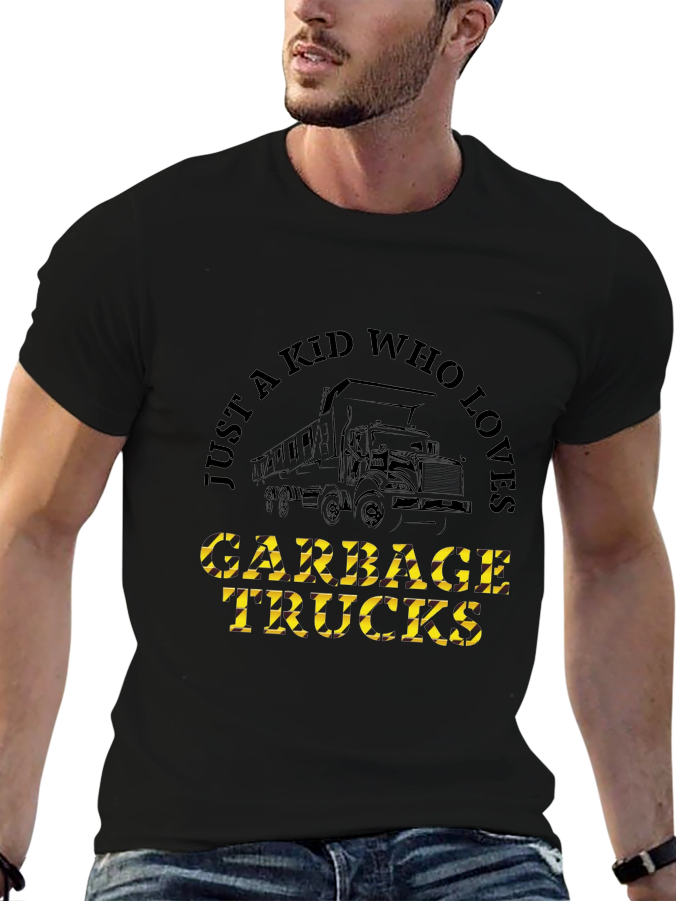 Just a Kid Who Loves Garbage Trucks Black T-Shirt