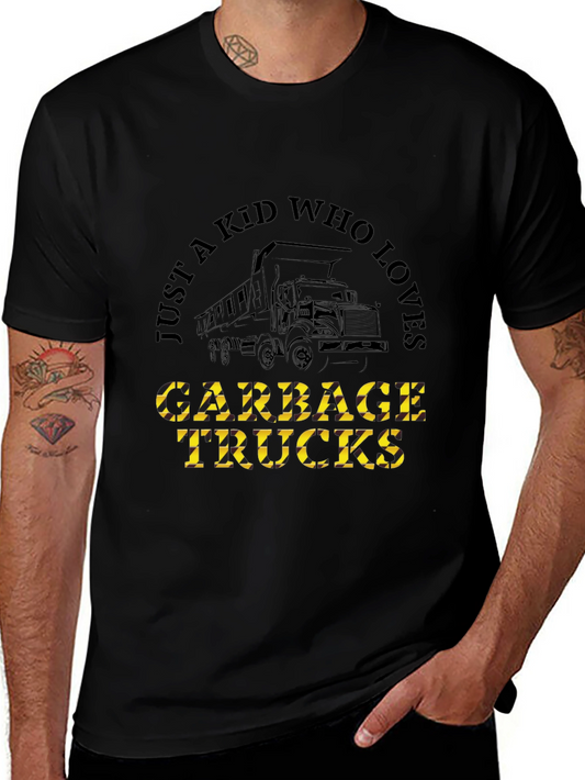 Just a Kid Who Loves Garbage Trucks Black T-Shirt