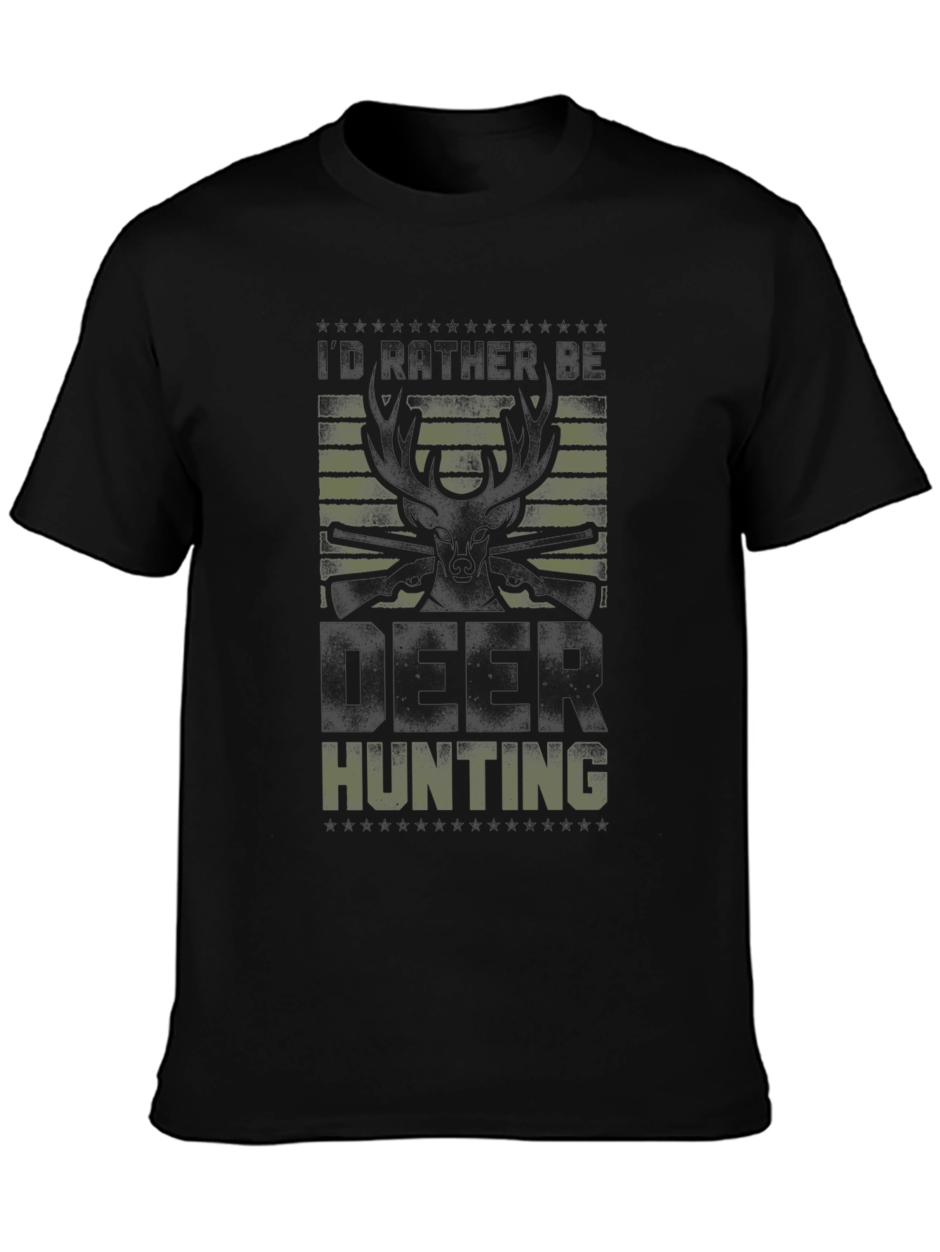 Deer Hunting Graphic Tee - Black Crew Neck