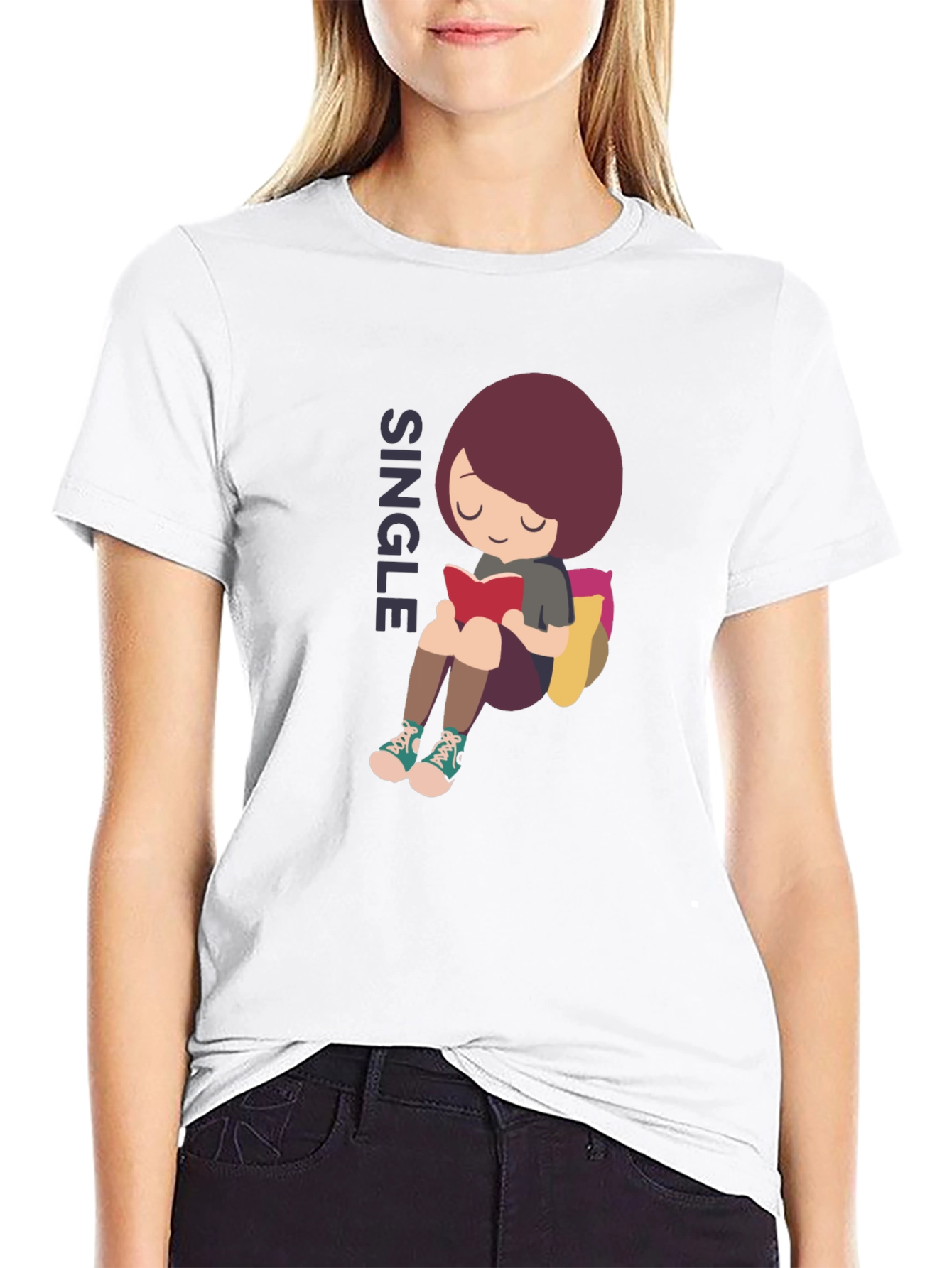 Single Girl Reading Graphic T-Shirt