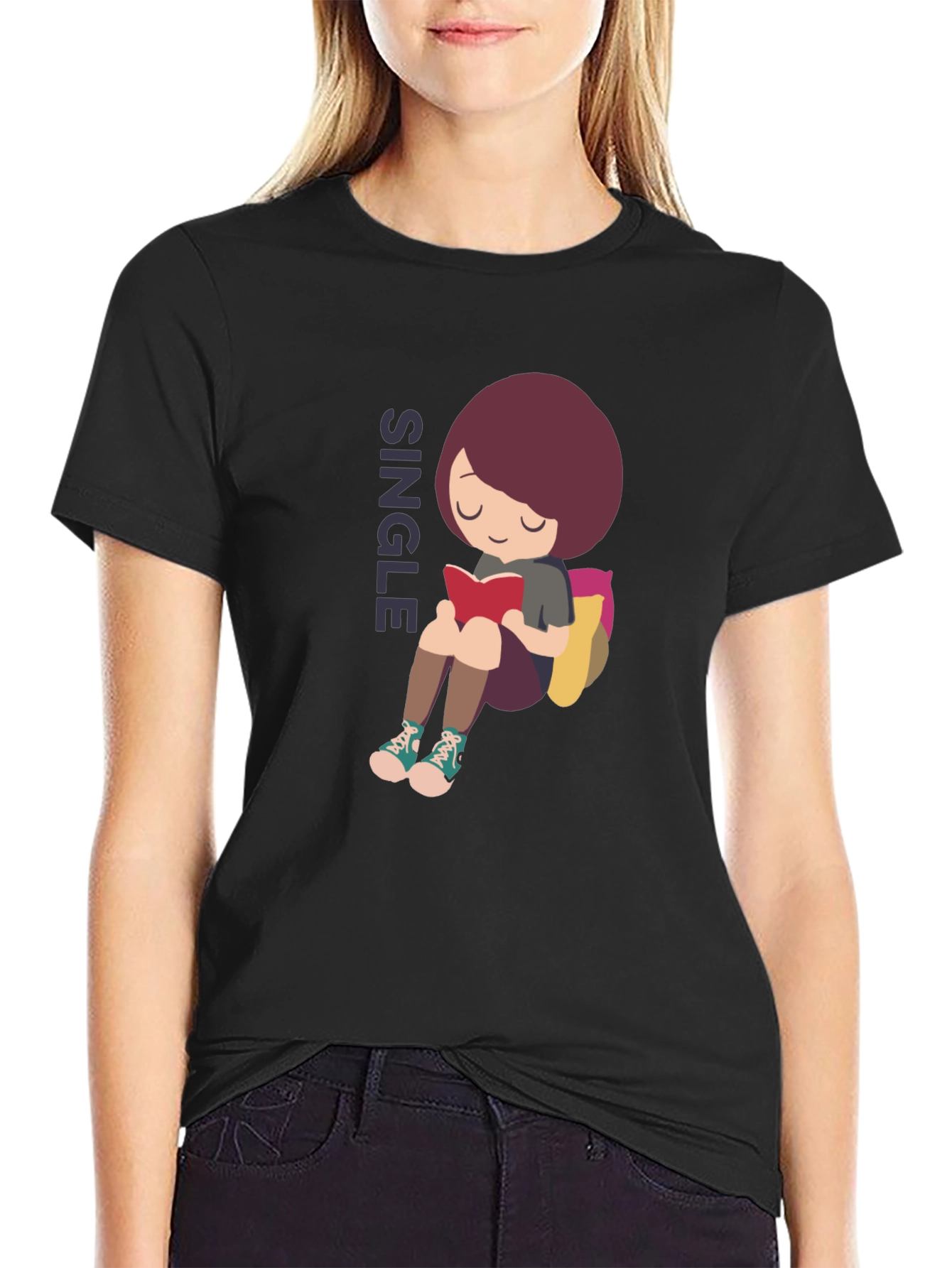 Single Girl Reading Graphic T-Shirt