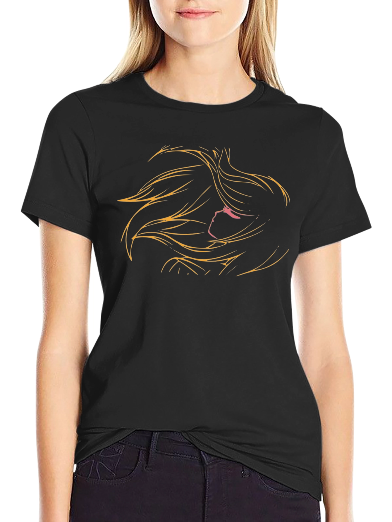 Anime Girl Graphic Tee - Stylish Black Cotton T-Shirt