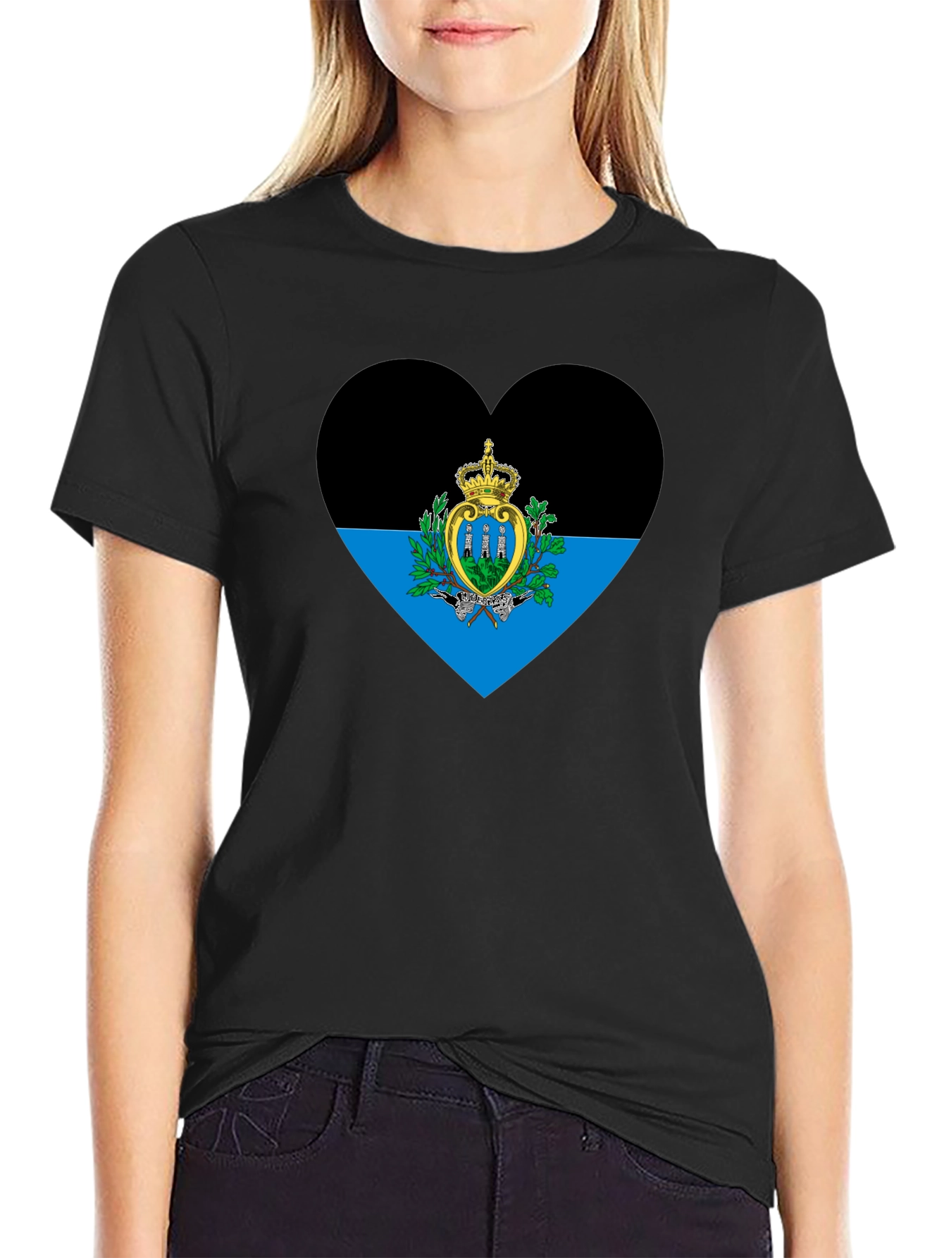San Marino Flag Heart T-Shirt - Black Cotton Tee