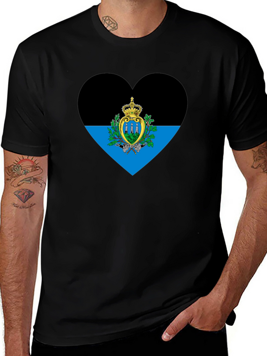 San Marino Flag Heart T-Shirt - Black Cotton Tee