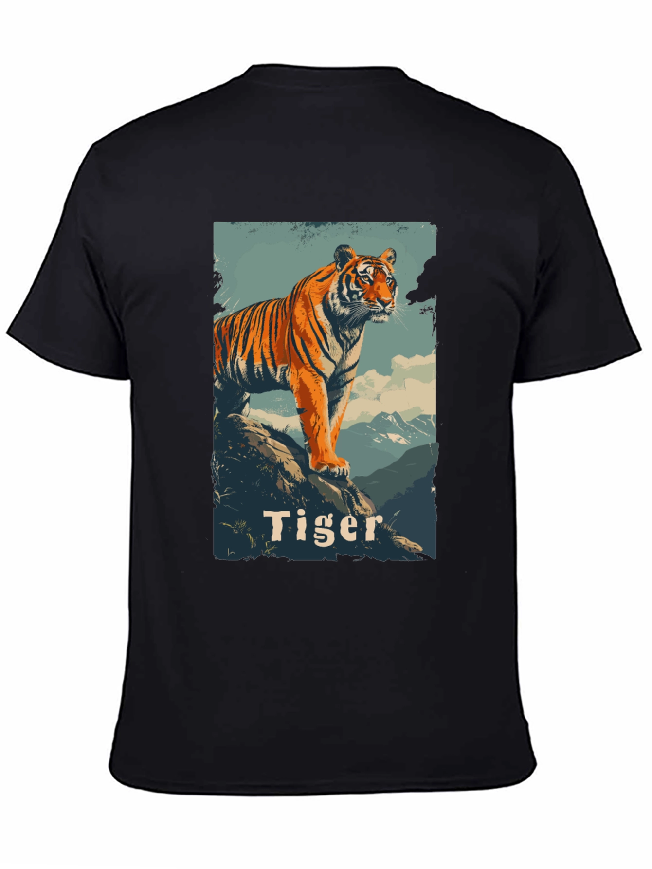 Tiger Graphic Print Mens Black T-Shirt
