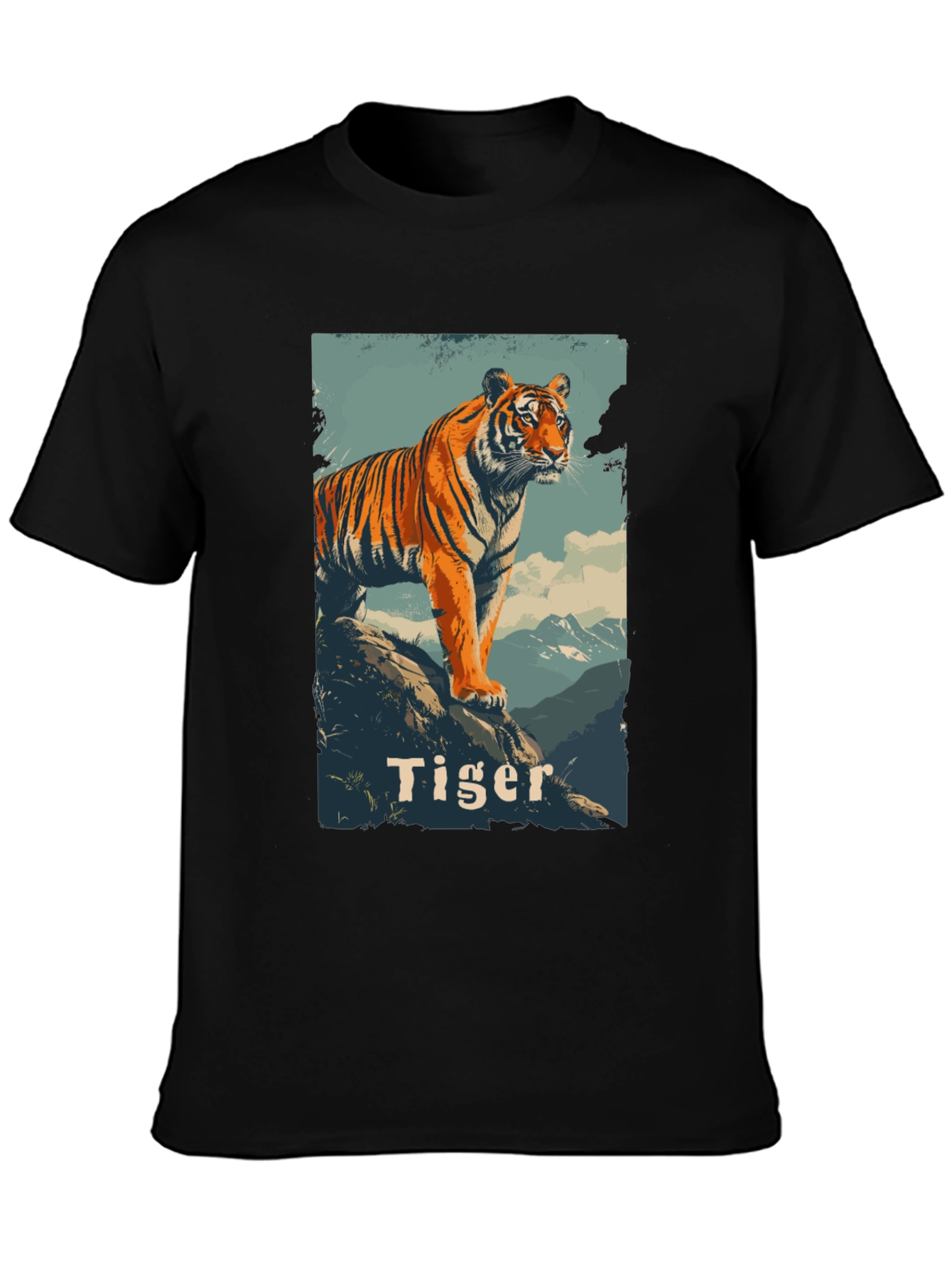 Tiger Graphic Print Mens Black T-Shirt
