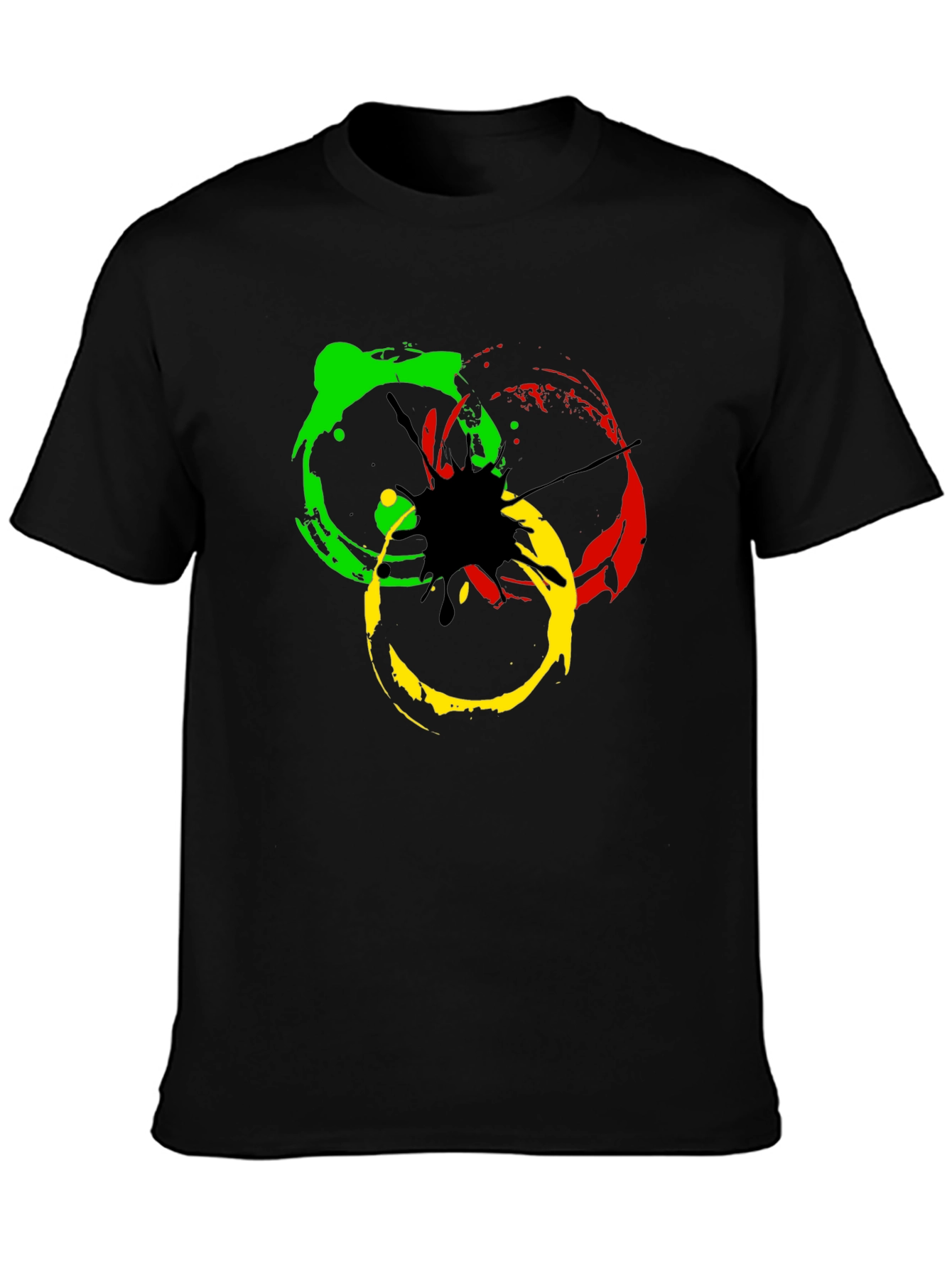 Rasta Splash Graphic Tee - Black Cotton T-Shirt