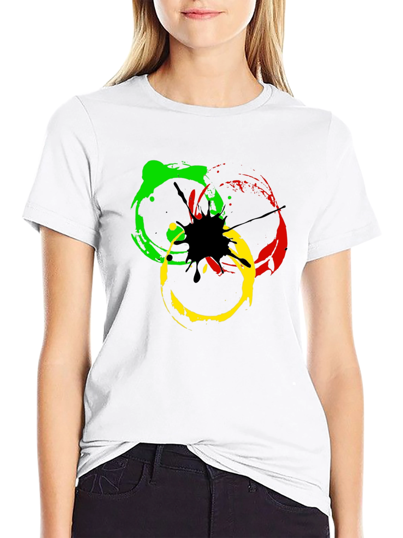 Rasta Splash Graphic Tee - Black Cotton T-Shirt