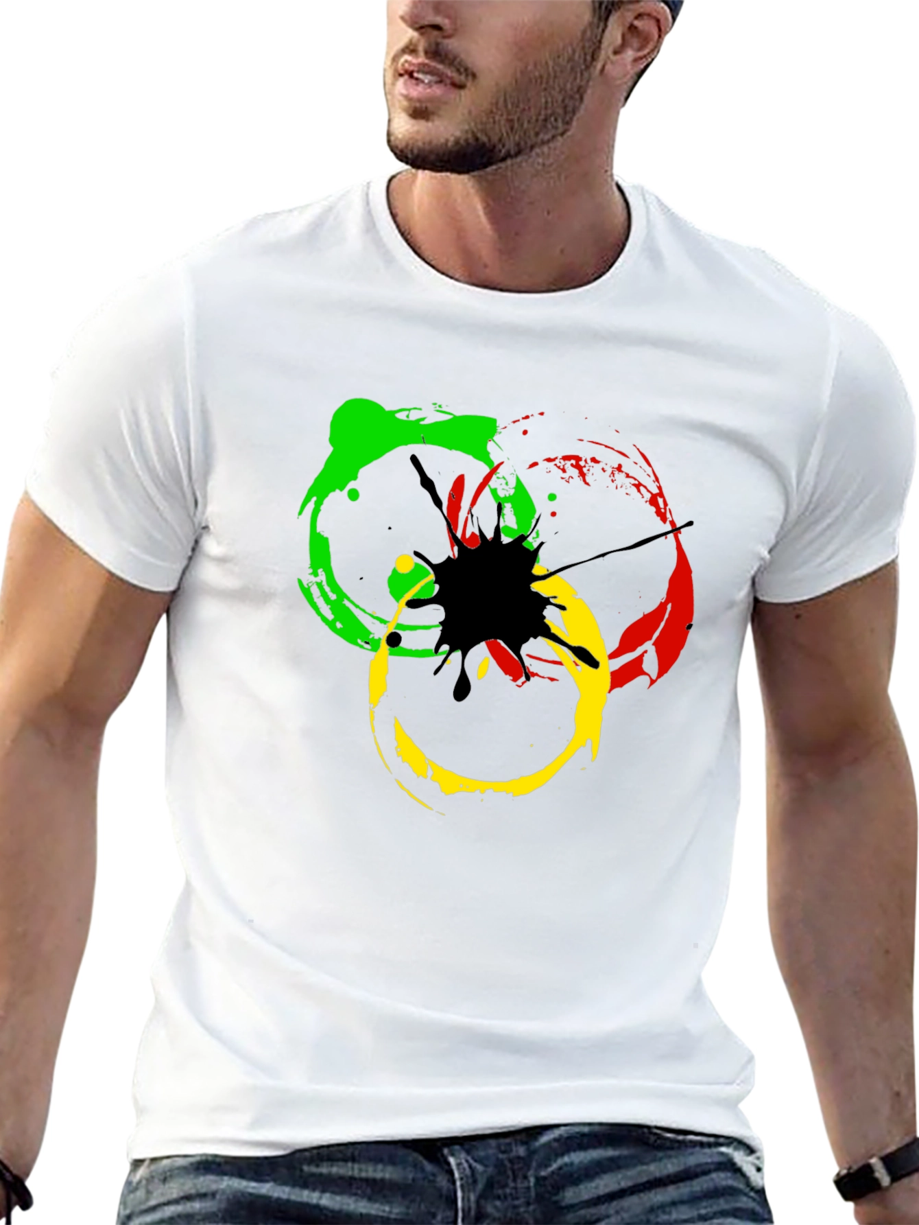 Rasta Splash Graphic Tee - Black Cotton T-Shirt
