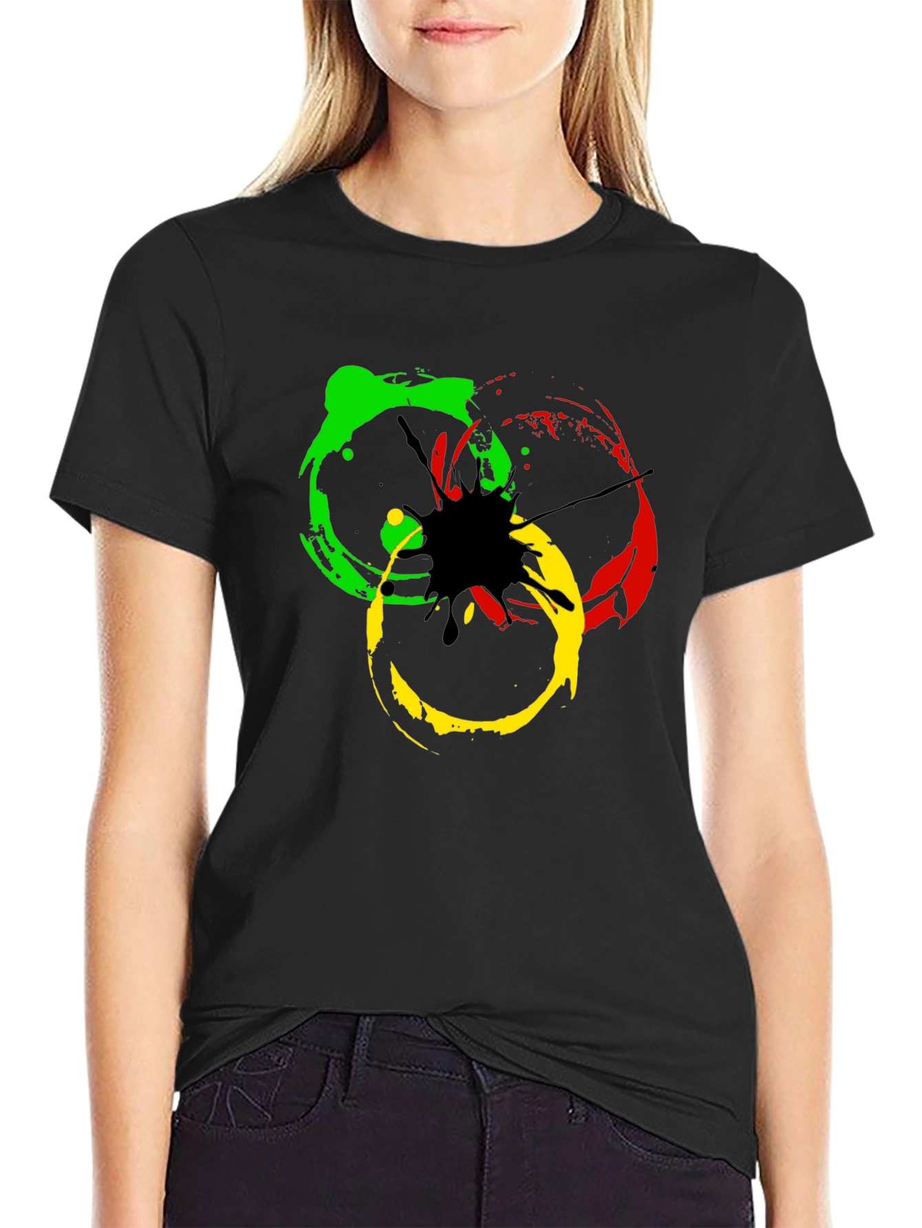 Rasta Splash Graphic Tee - Black Cotton T-Shirt