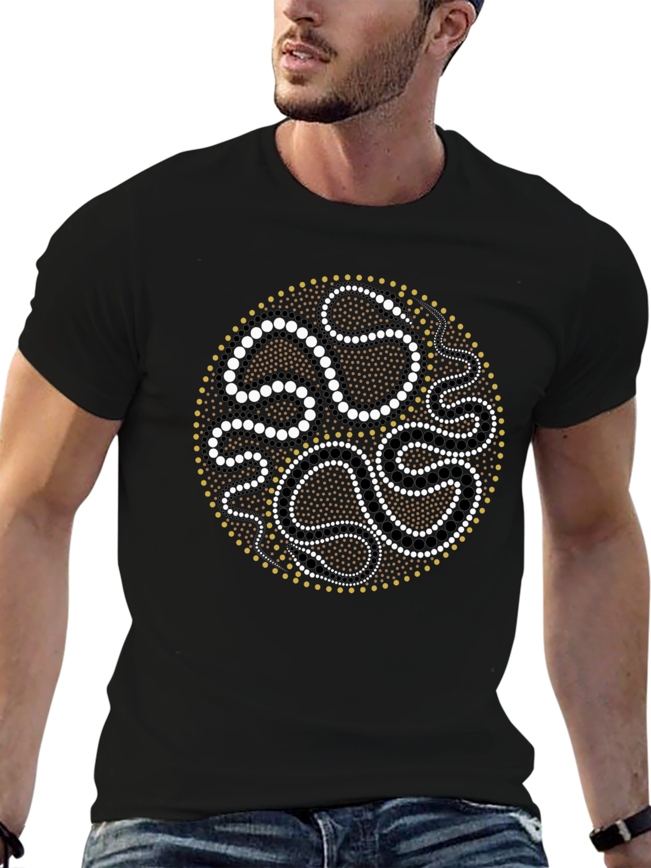 Black Tee with Aboriginal Dot Art Design