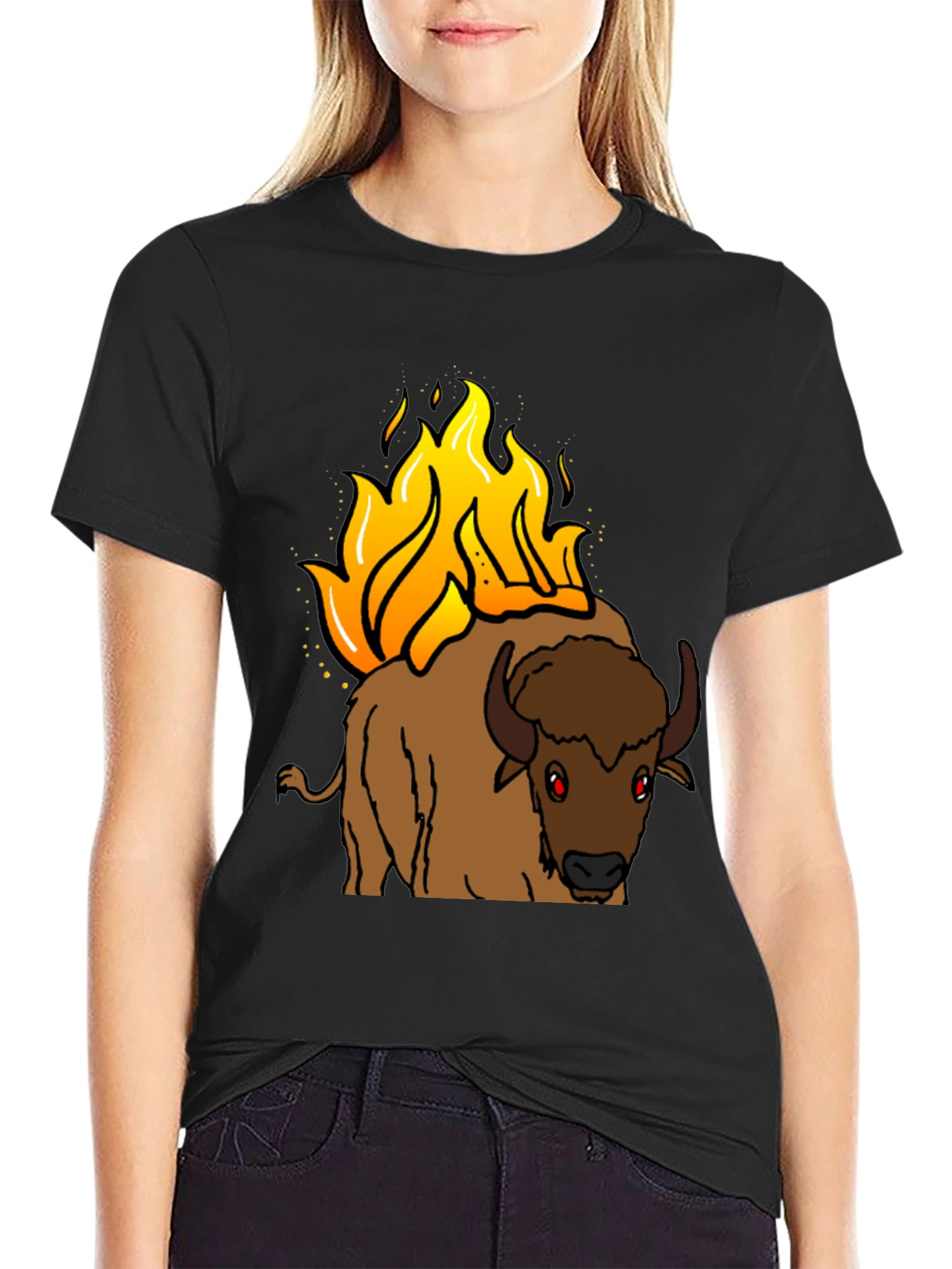 Burning Buffalo Graphic Tee - Black