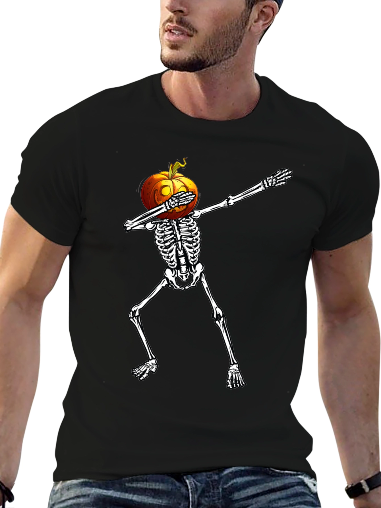 Halloween Pumpkin Skeleton Dab T-Shirt