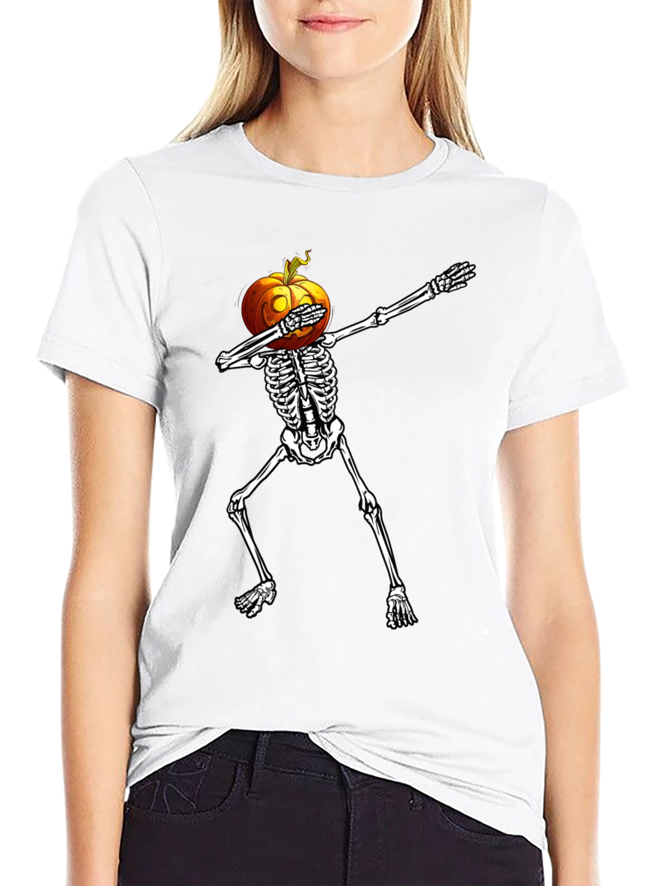 Halloween Pumpkin Skeleton Dab T-Shirt