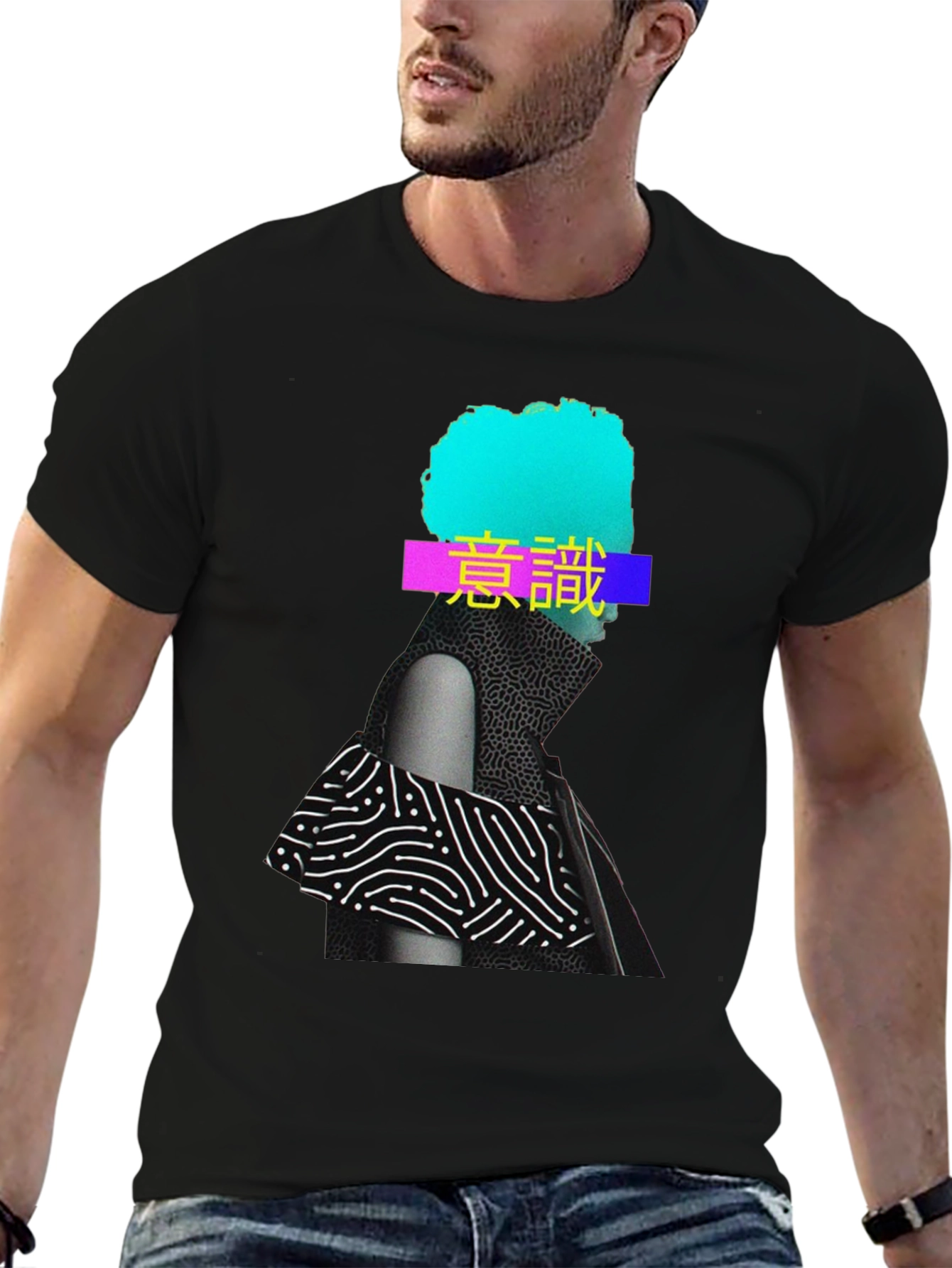 Abstract Graphic Print T-Shirt - Black