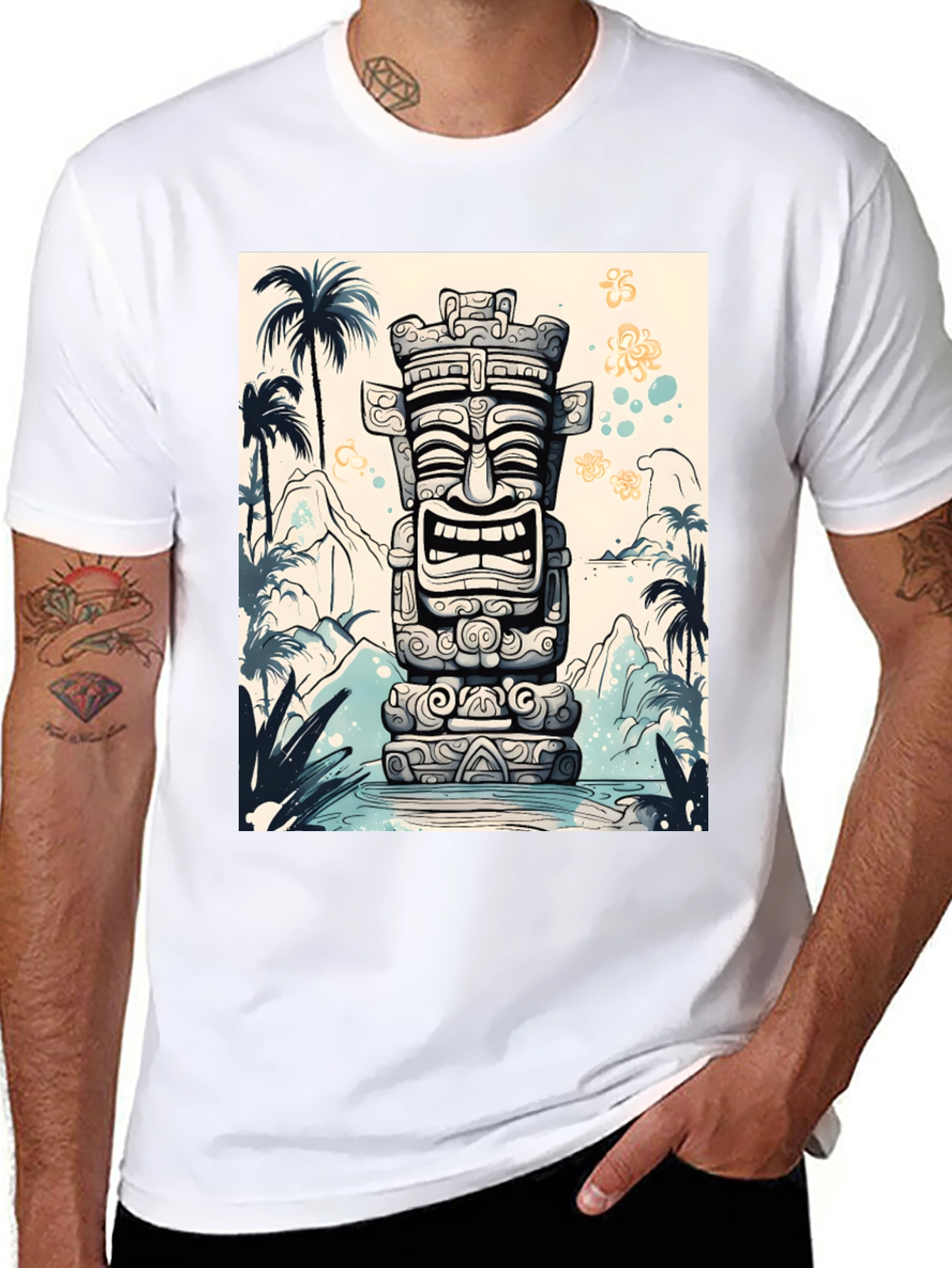 Tropical Tiki Totem Graphic Tee - Island Style