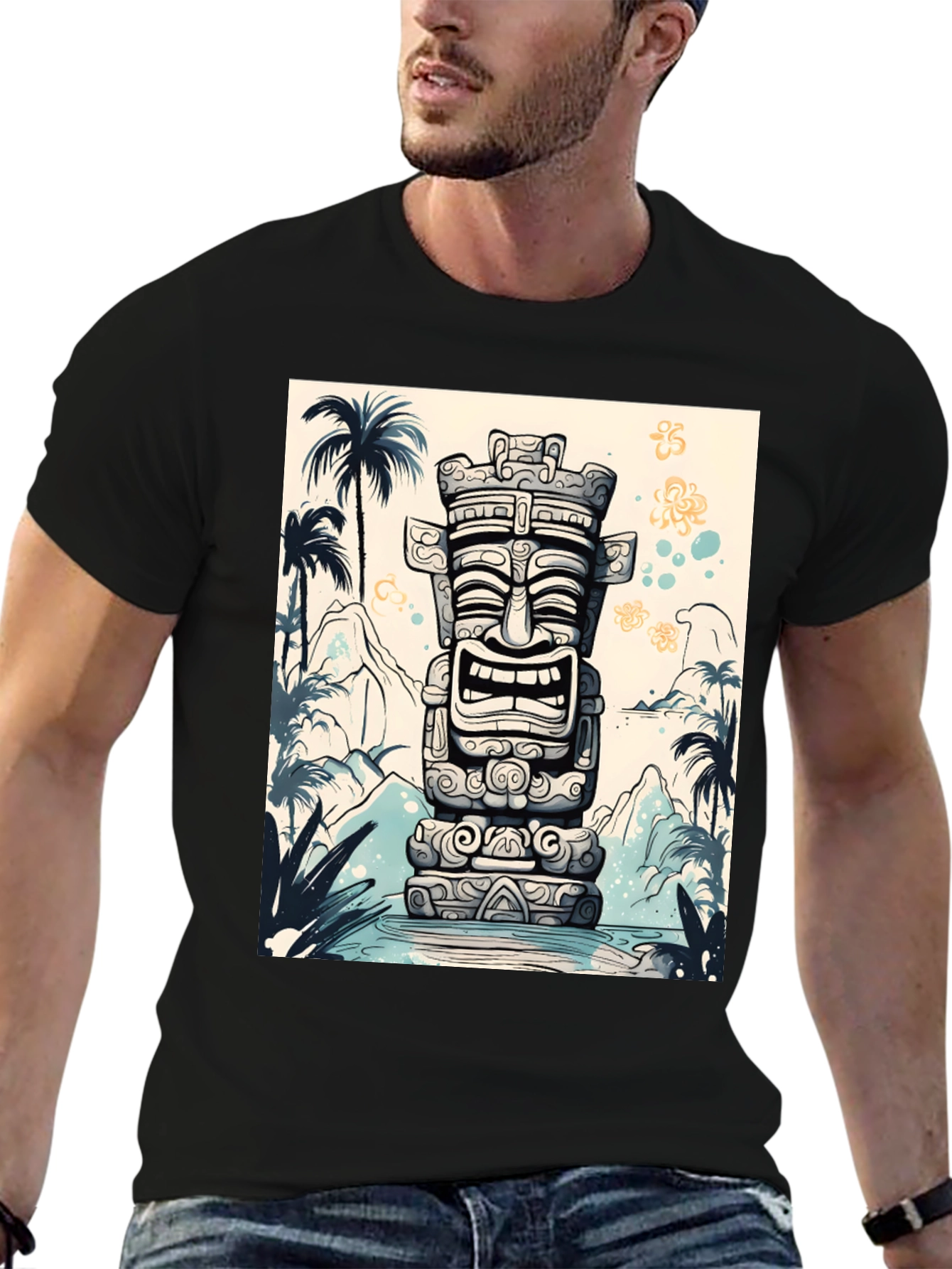 Tropical Tiki Totem Graphic Tee - Island Style
