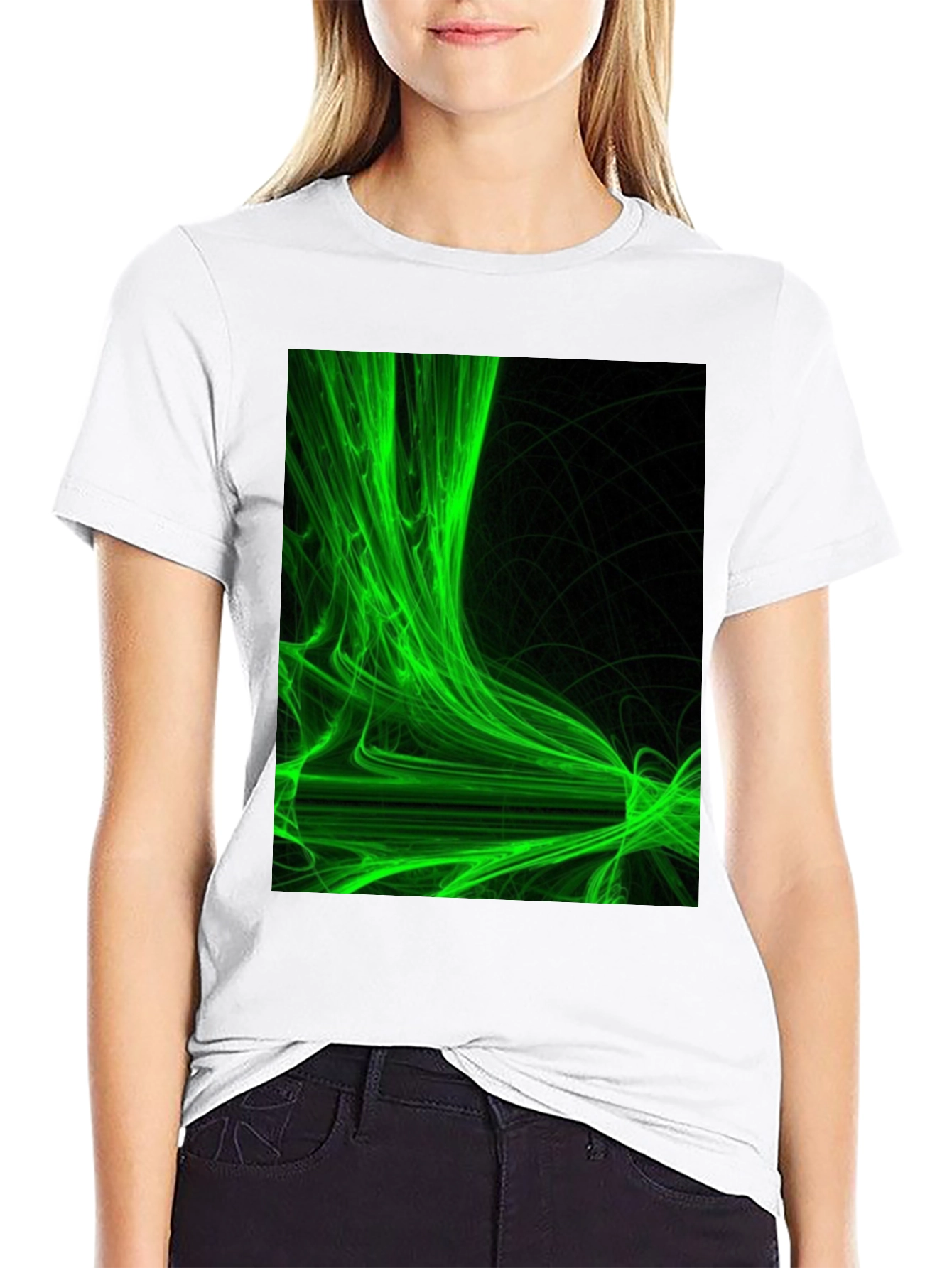 Abstract Green Graphic Black T-Shirt