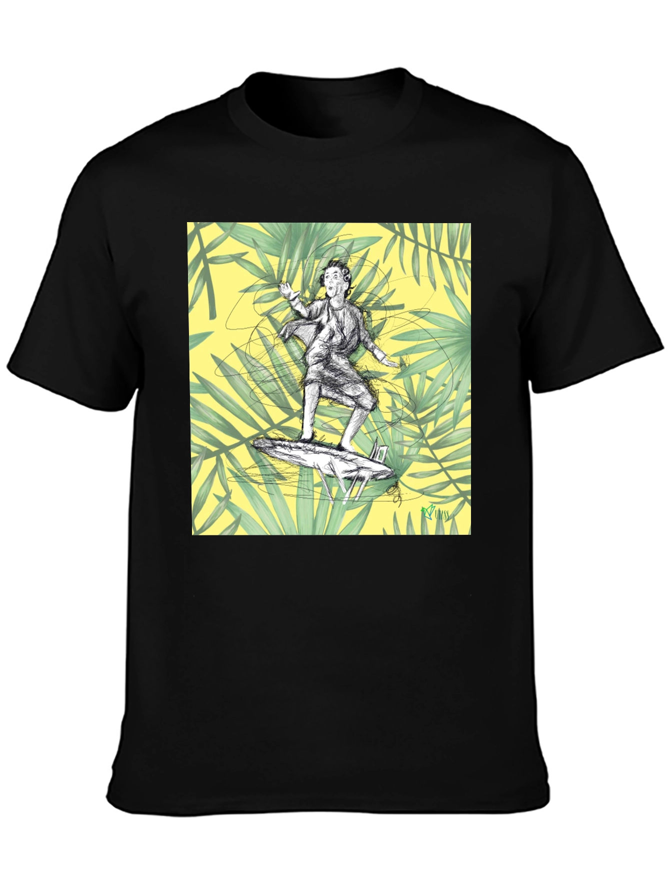 Surfing Graphic Tee - Black Cotton T-Shirt