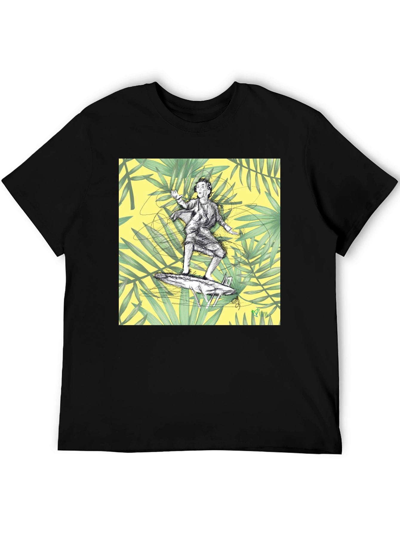 Surfing Graphic Tee - Black Cotton T-Shirt