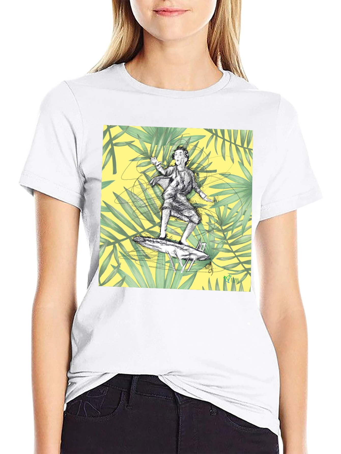 Surfing Graphic Tee - Black Cotton T-Shirt