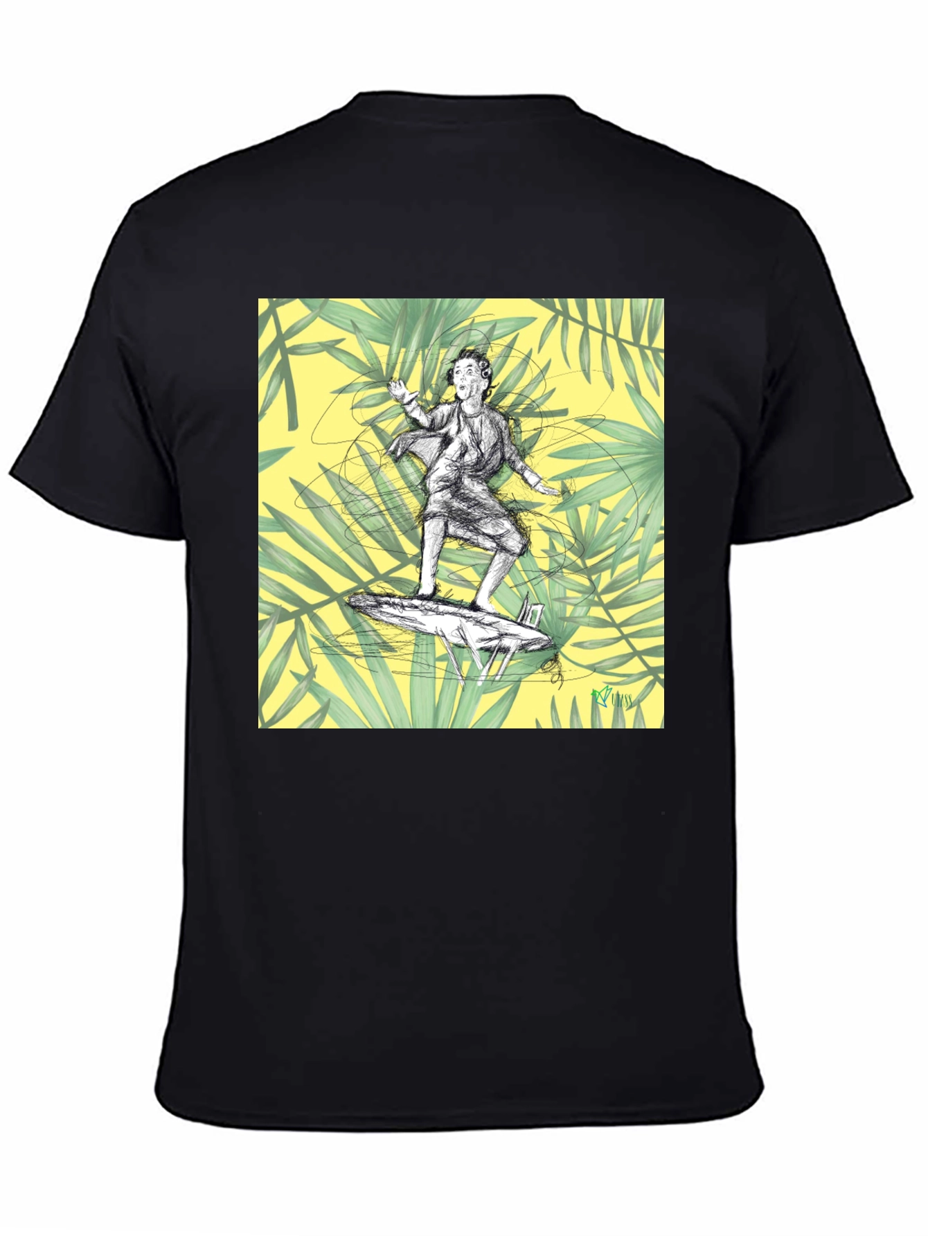 Surfing Graphic Tee - Black Cotton T-Shirt