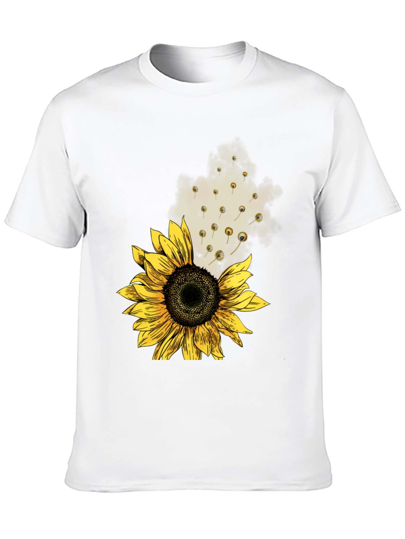 Sunflower Print Mens Black Tee