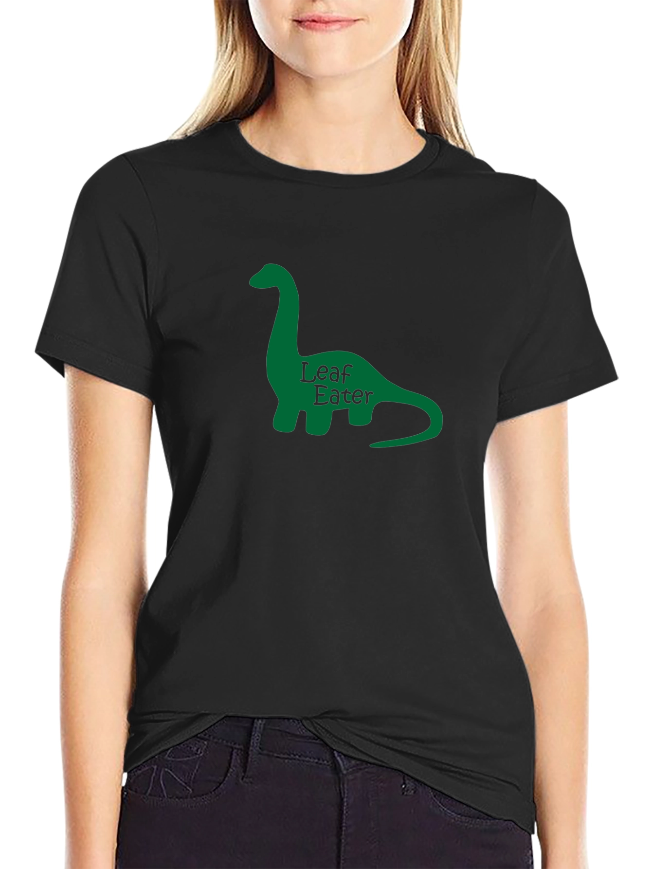 Leaf Eater Dinosaur Graphic Tee - Black