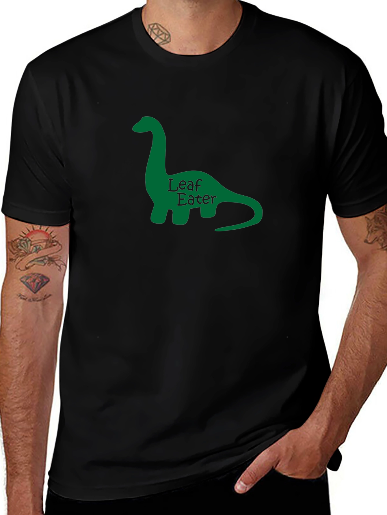 Leaf Eater Dinosaur Graphic Tee - Black