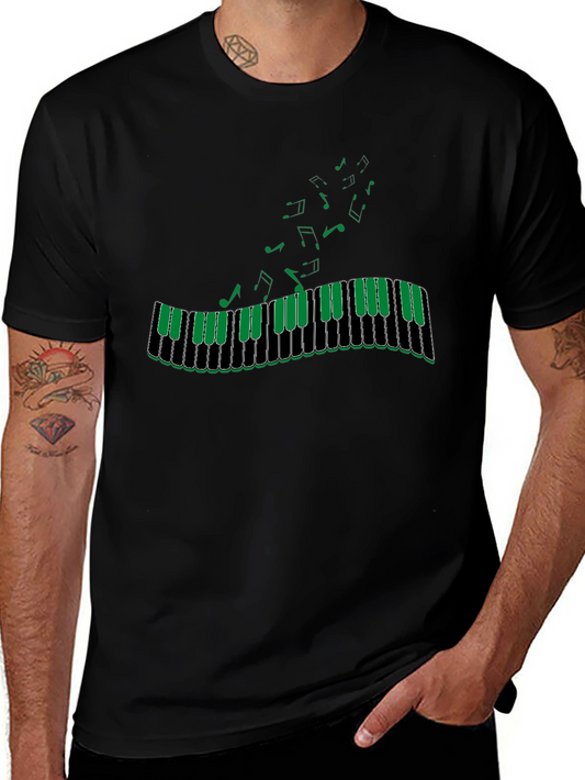Music Notes Piano Keys Graphic Tee - Stylish Black T-Shirt