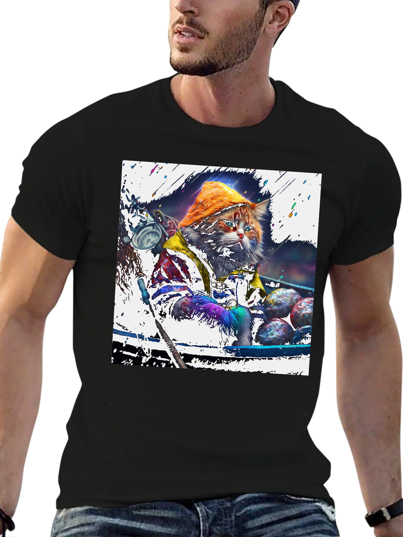 Fishing Cat Graphic Tee - Unique Art Print
