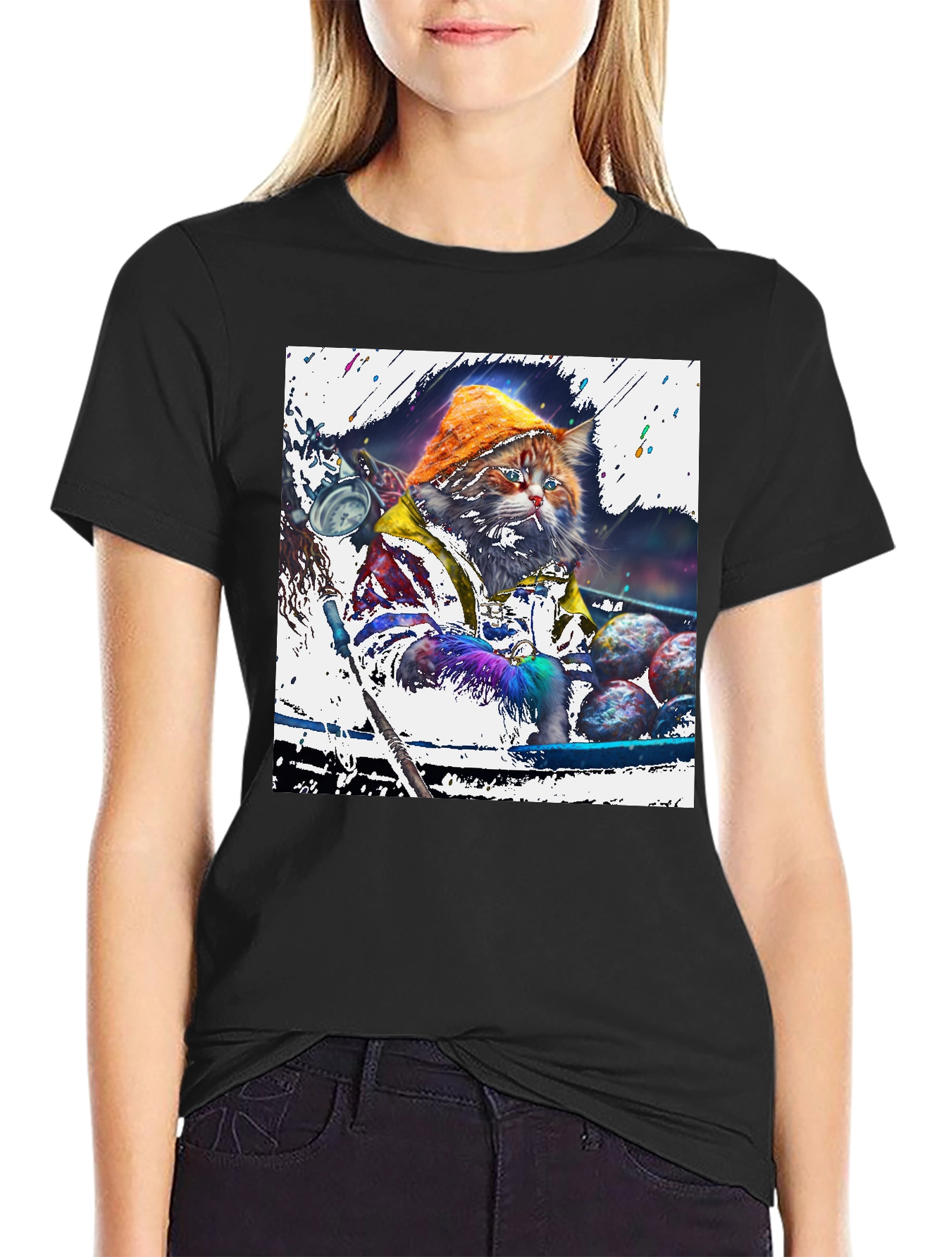 Fishing Cat Graphic Tee - Unique Art Print
