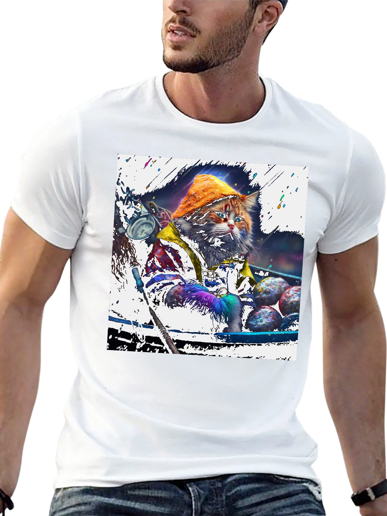 Fishing Cat Graphic Tee - Unique Art Print