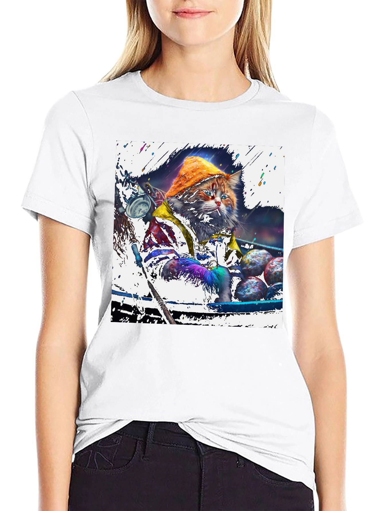 Fishing Cat Graphic Tee - Unique Art Print