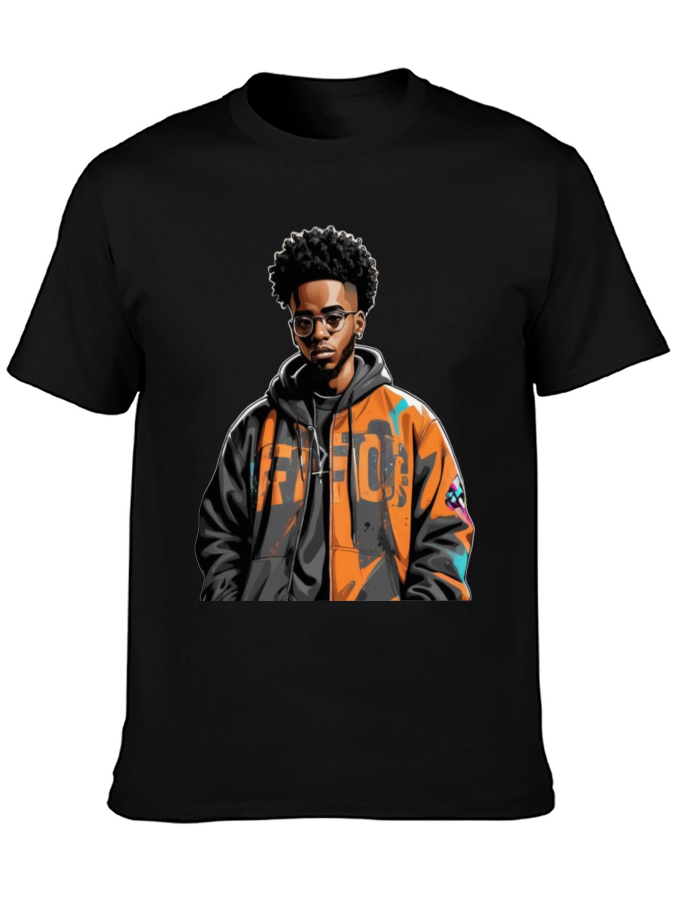 Stylish Black T-Shirt with Urban Art Design