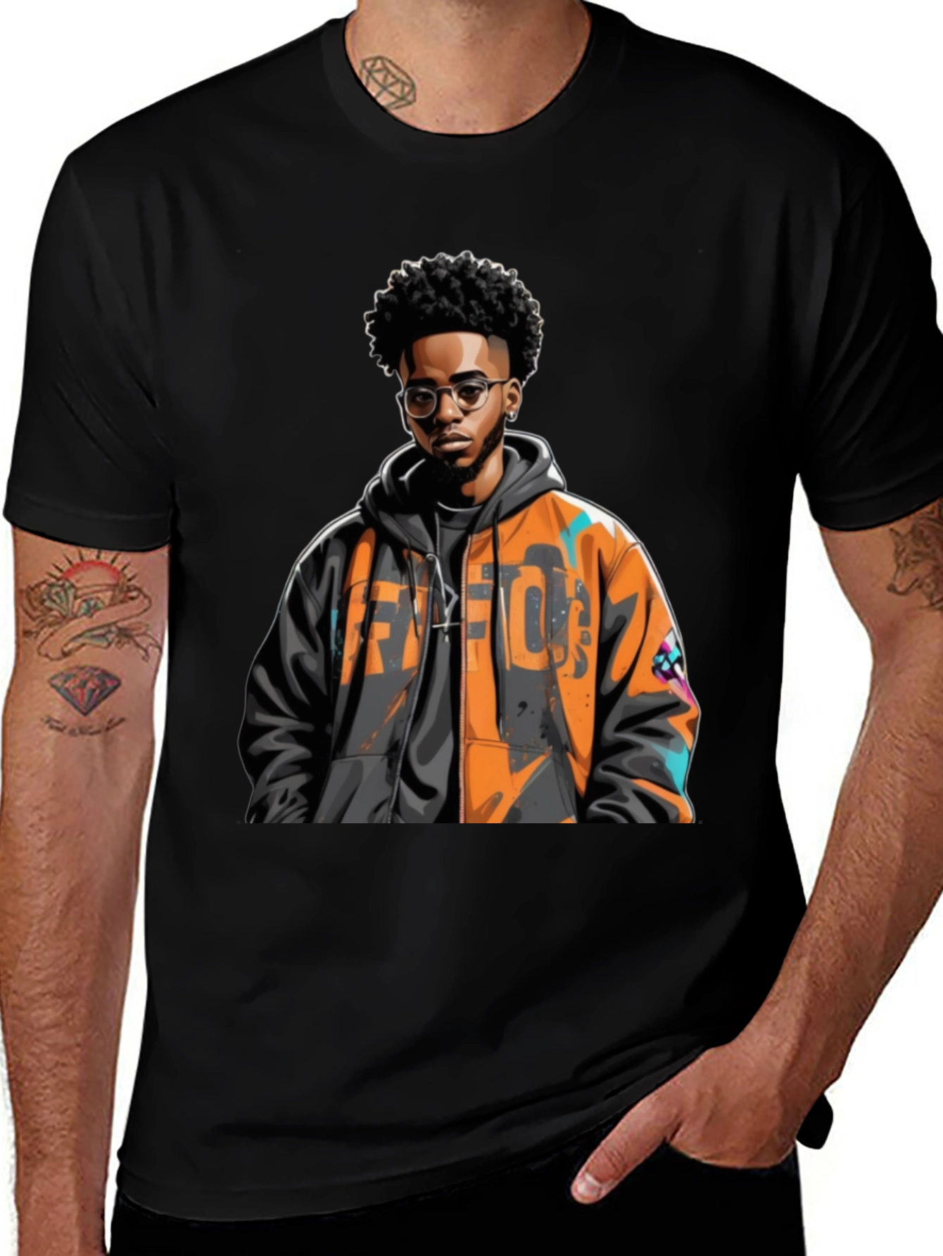 Stylish Black T-Shirt with Urban Art Design