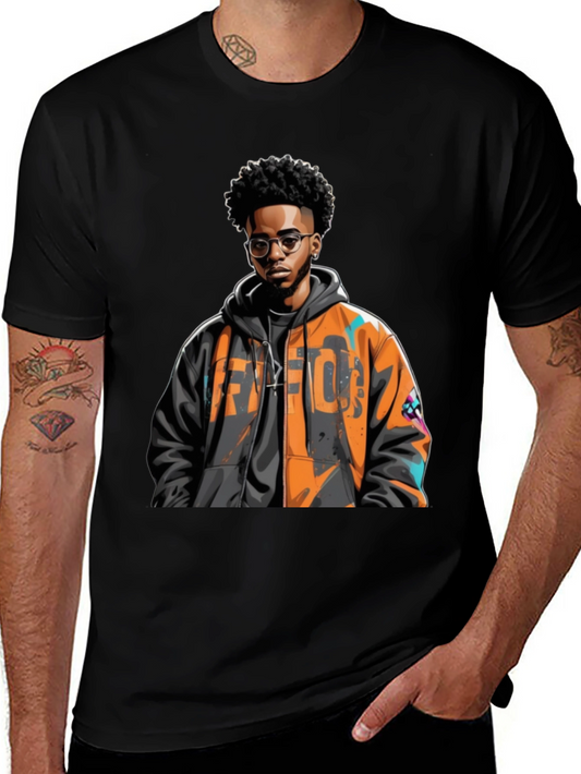 Stylish Black T-Shirt with Urban Art Design