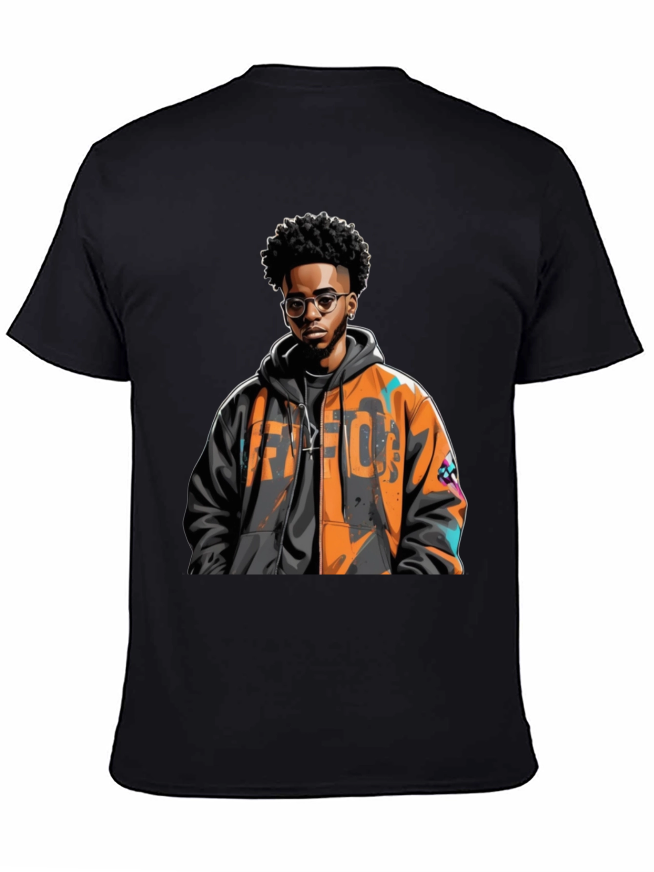 Stylish Black T-Shirt with Urban Art Design