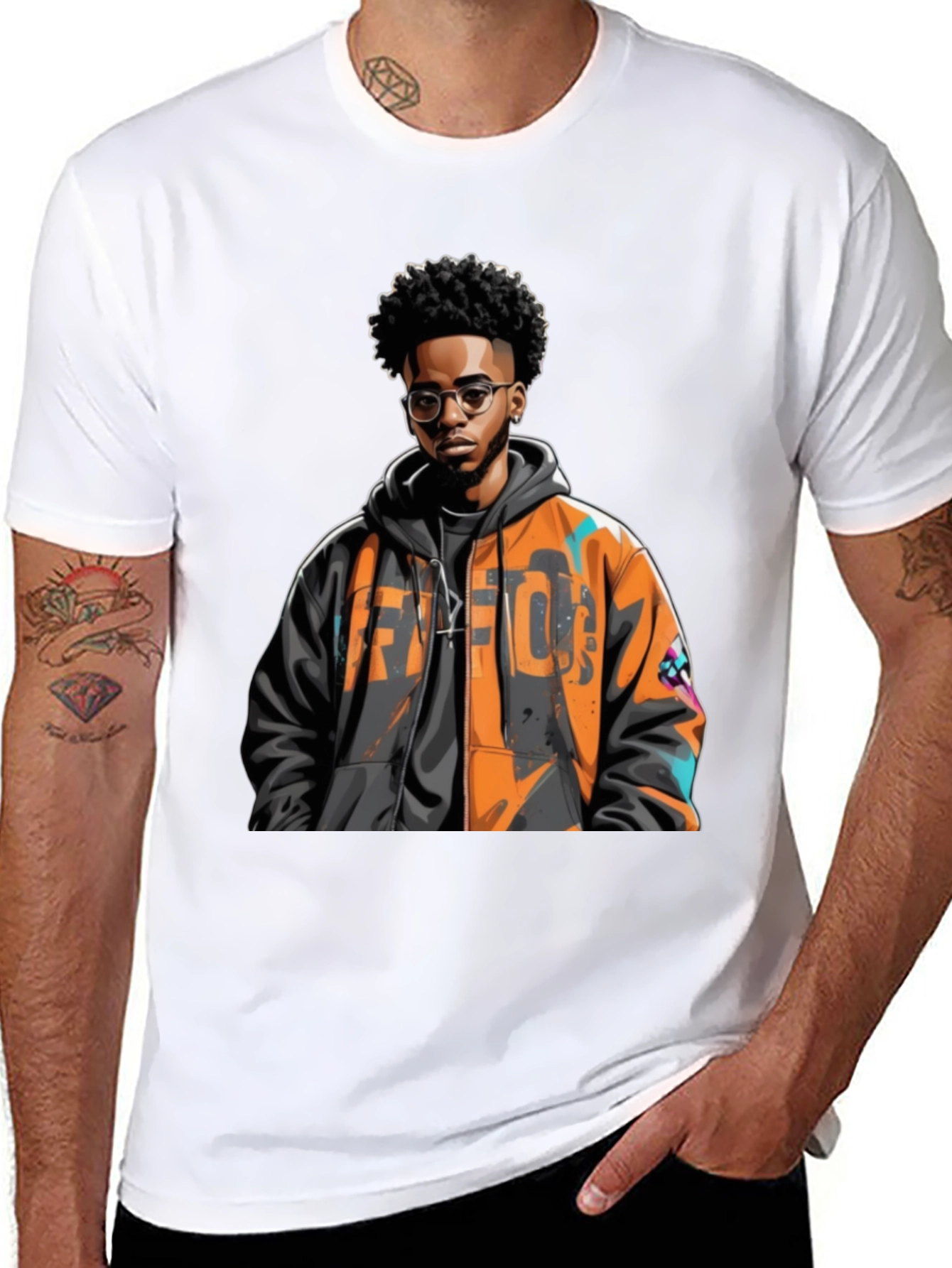 Stylish Black T-Shirt with Urban Art Design