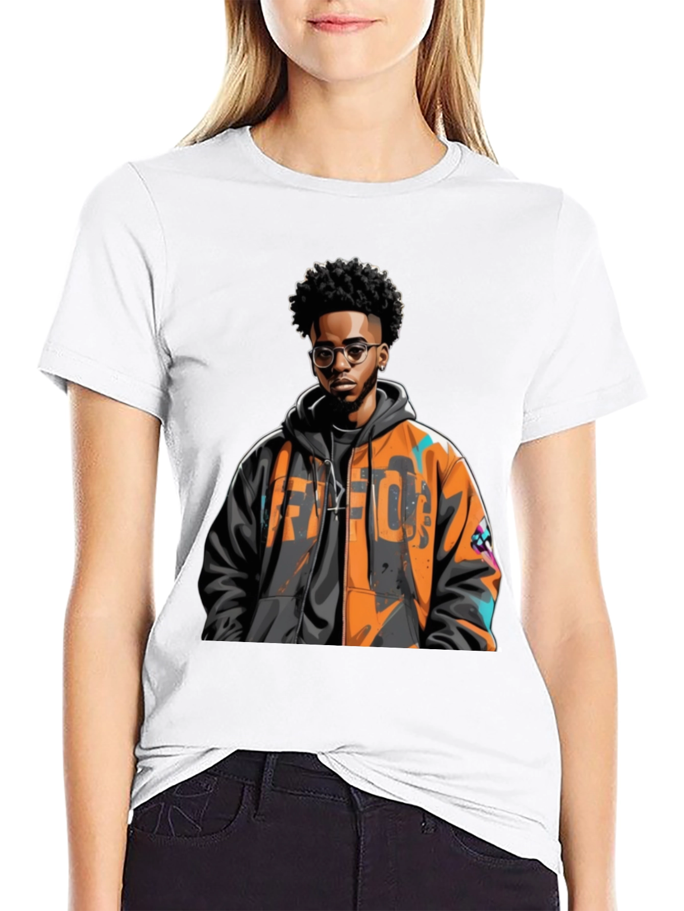 Stylish Black T-Shirt with Urban Art Design
