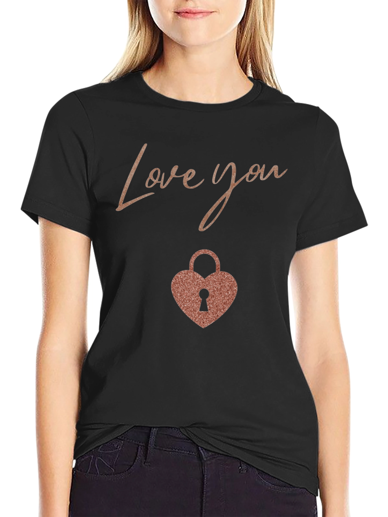 Love You Heart Lock Black T-Shirt