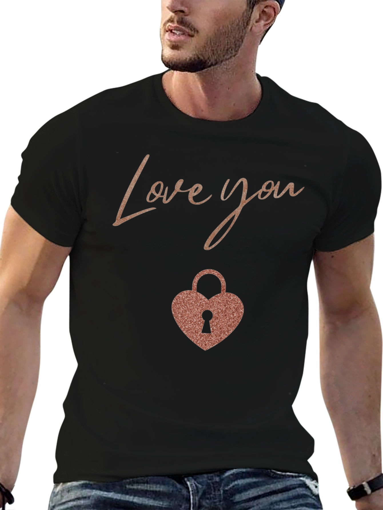 Love You Heart Lock Black T-Shirt