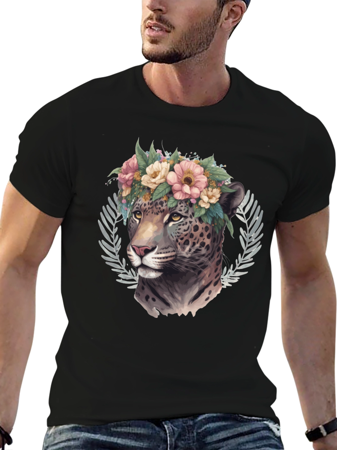 Floral Jaguar Graphic Tee - Stylish & Unique