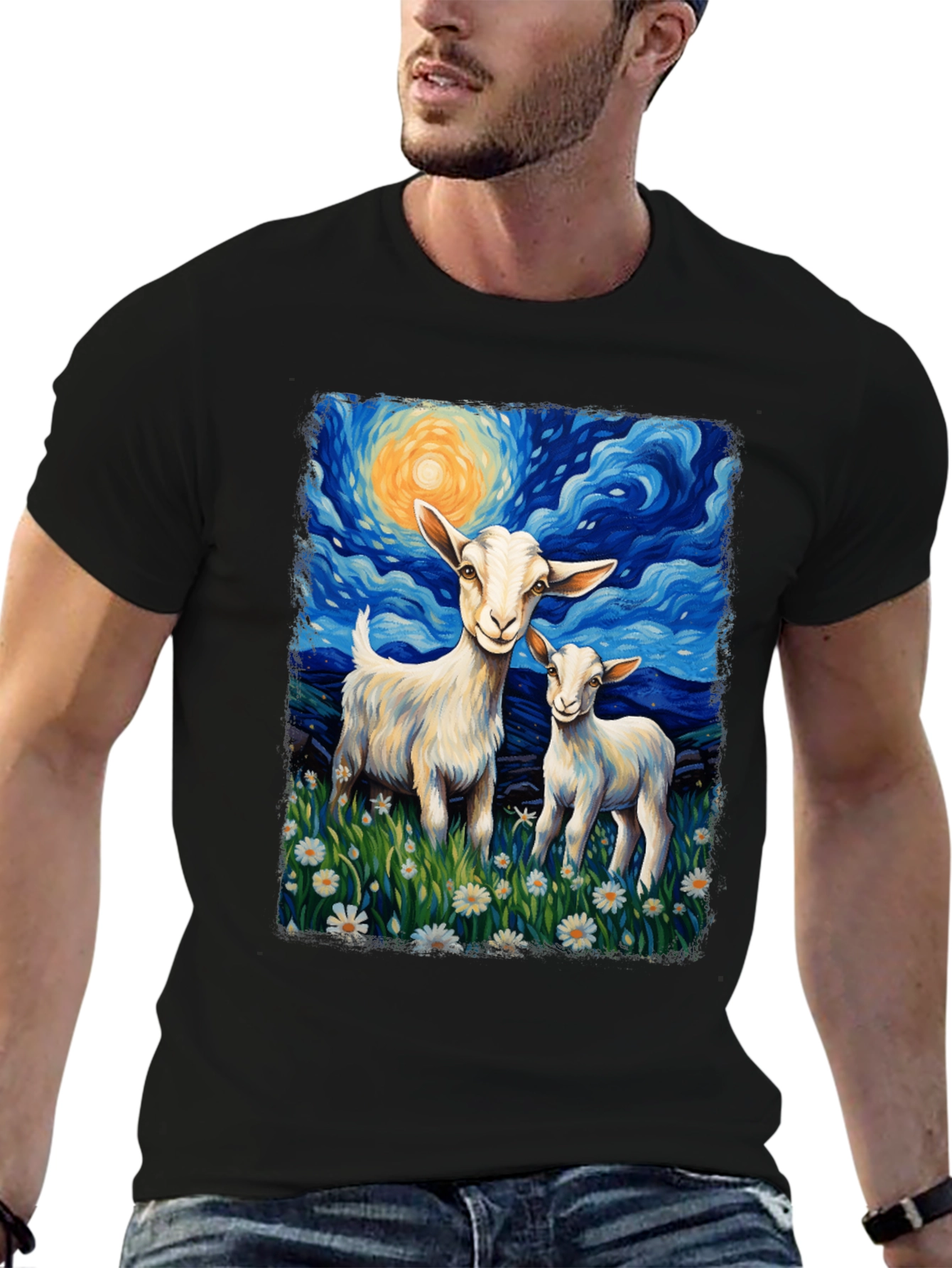 Goat Starry Night T-Shirt | Whimsical Art Tee
