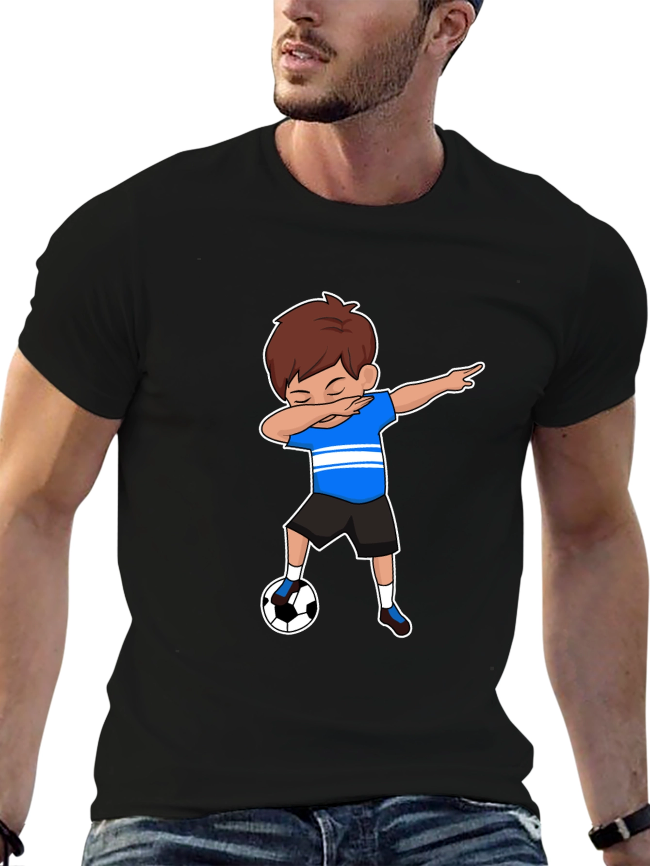 Boy Dabbing Soccer T-Shirt - Black